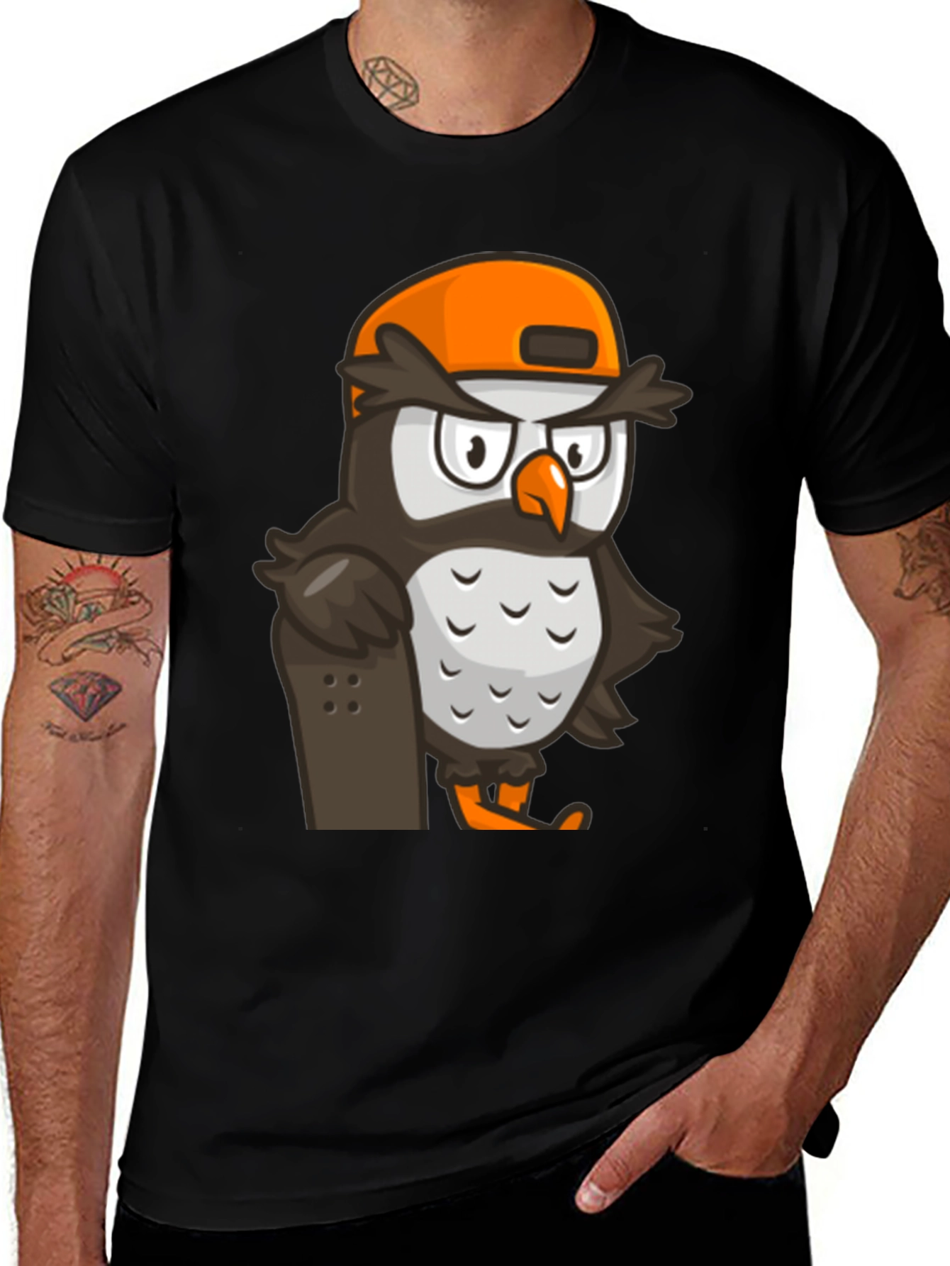 Variant 30 of Cool Owl Skater Graphic Tee - Black