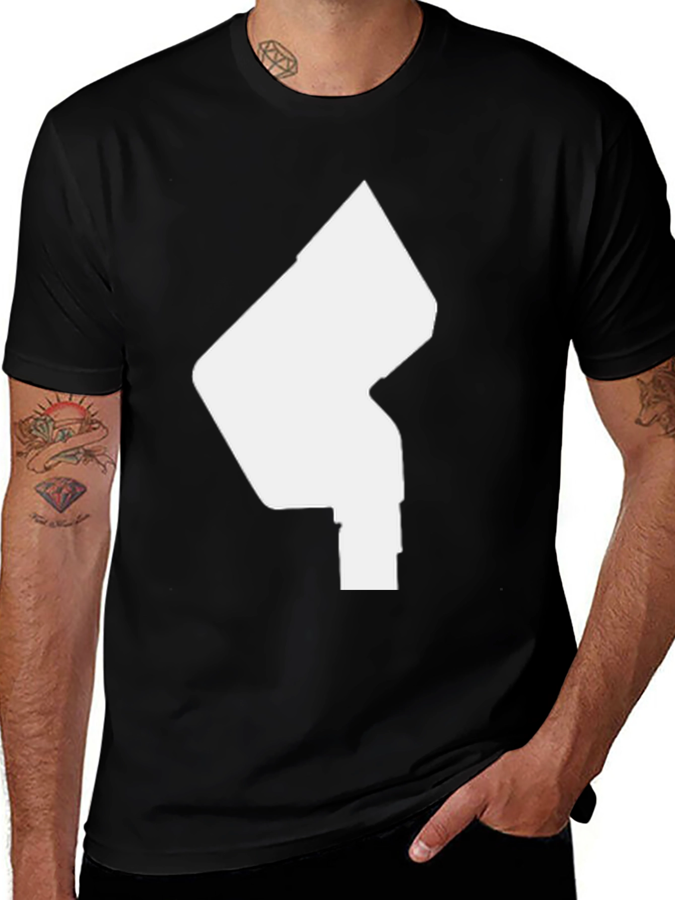 Variant 27 of Modern Graphic Tee - Abstract White Design on Black Shirt