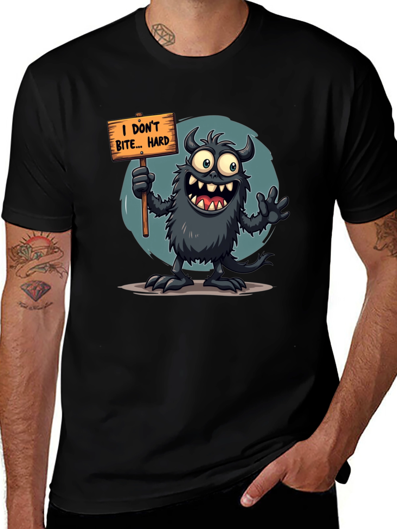 Variant 16 of Funny Monster Graphic Tee - "I Don't Bite... Hard"