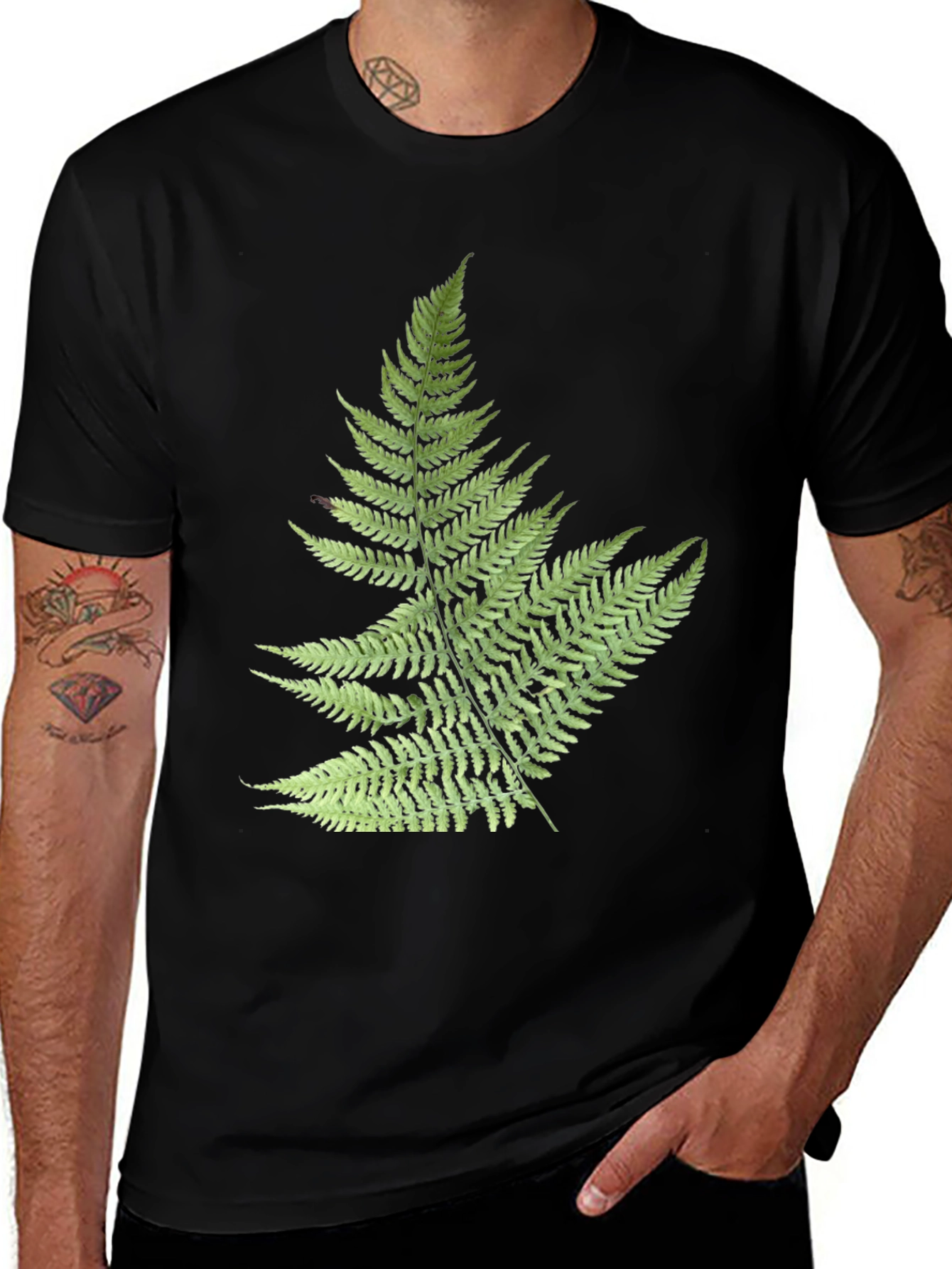 Fern Leaf Graphic Black T-Shirt
