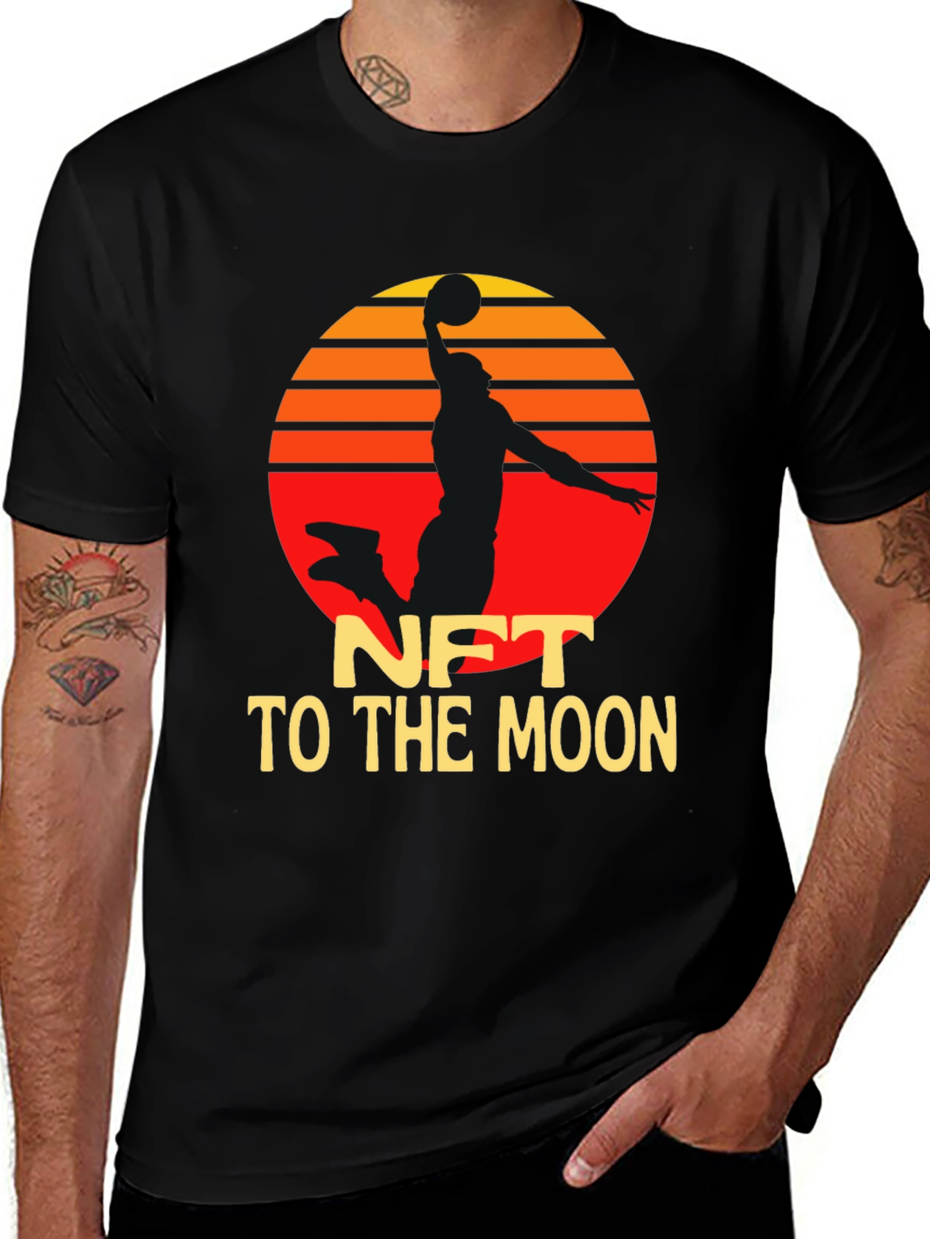 Variant 27 of NFT to the Moon Graphic Tee - Retro Sunset Design