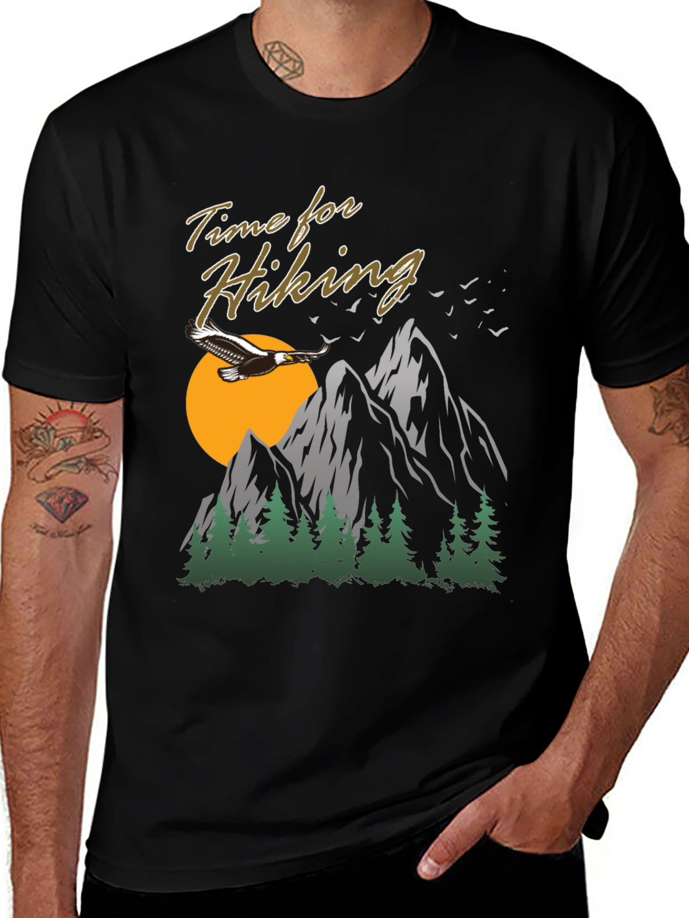 Black Time For Hiking Graphic Tee | Outdoor Adventure Shirt main image
