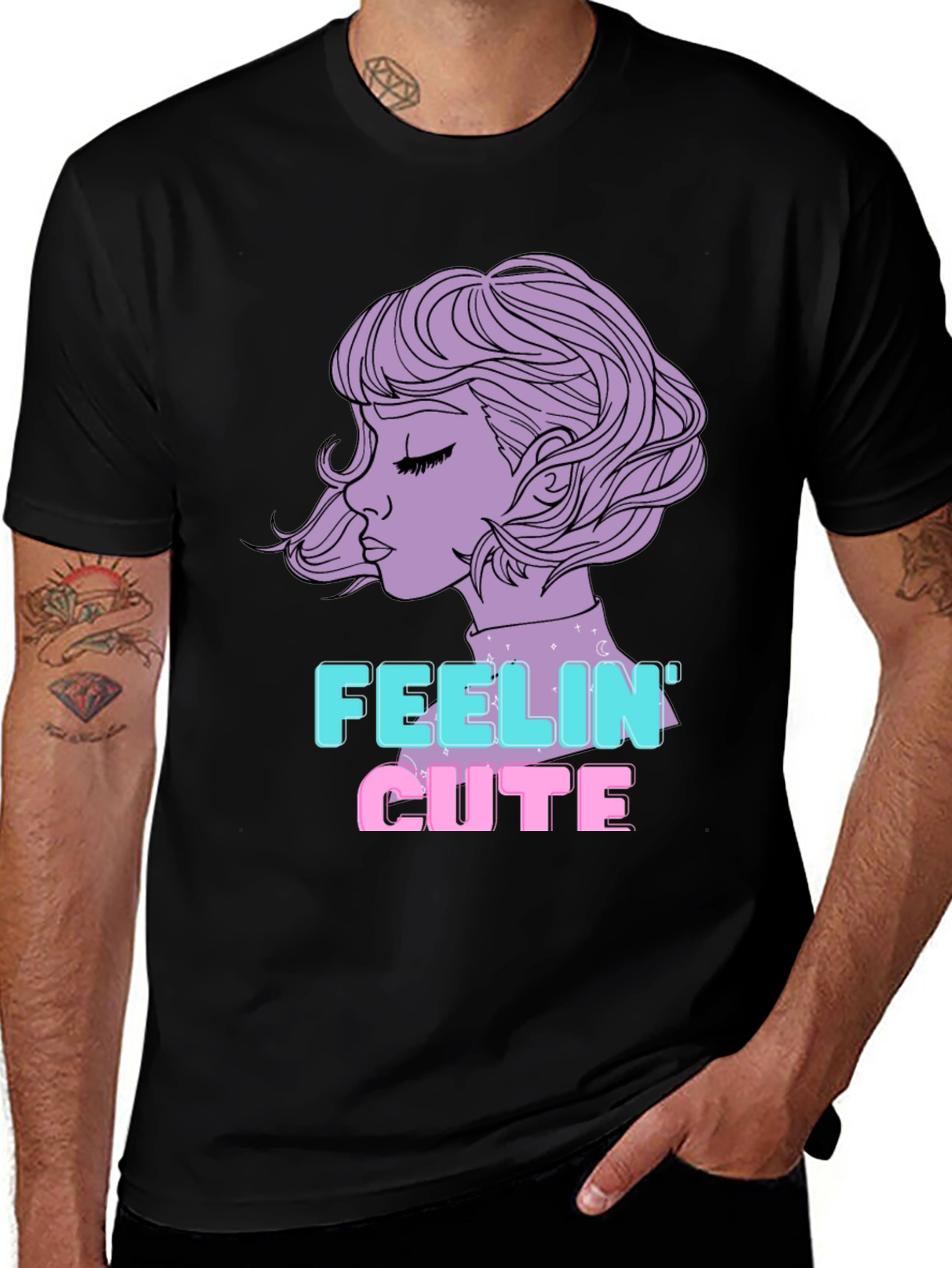 Variant 2 of Feelin' Cute Graphic Tee - Black Cotton Blend T-Shirt