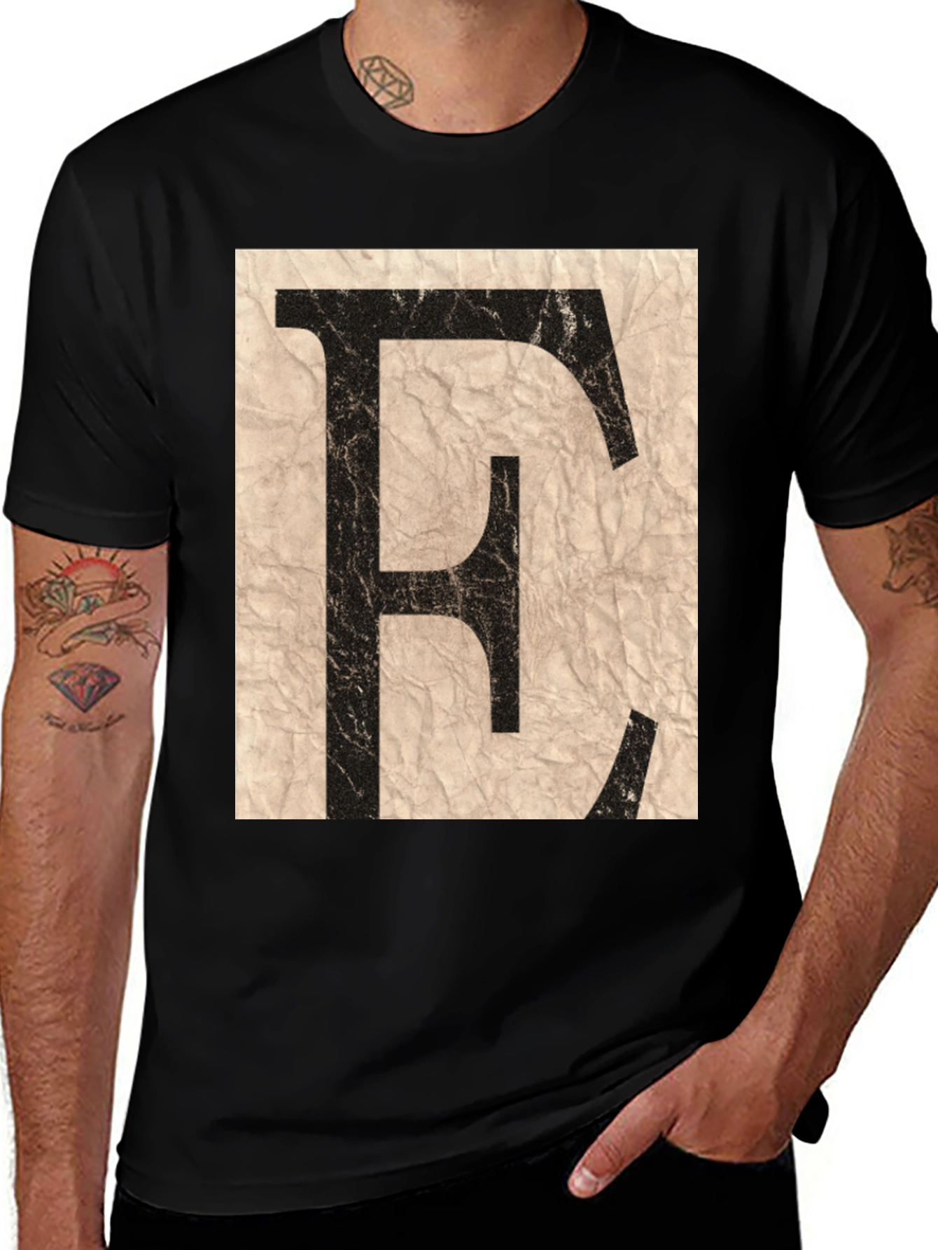 Variant 26 of Letter E Graphic Tee - Vintage Style Black T-Shirt