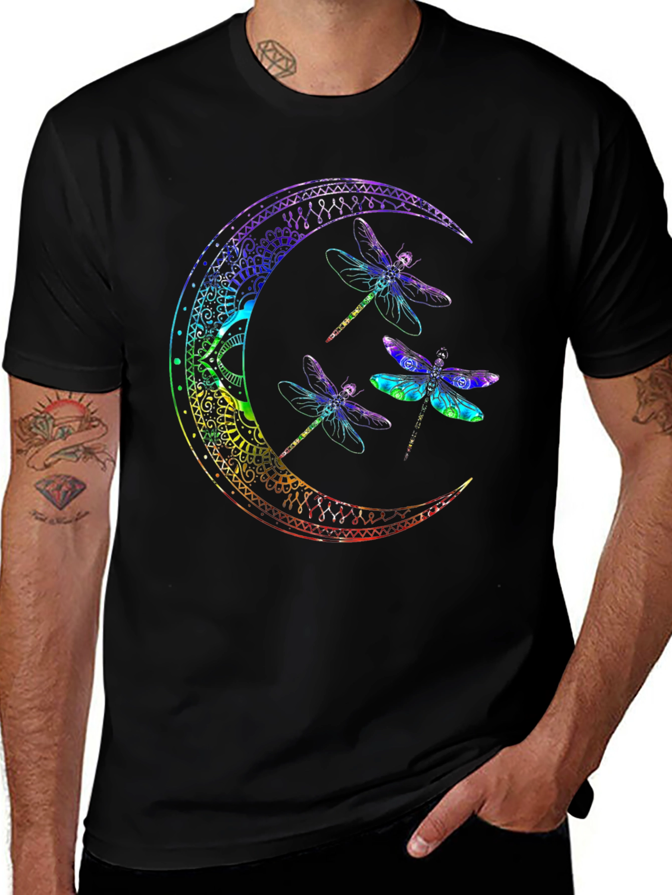 Variant 6 of Dragonfly Moon Graphic Tee - Black Cotton Comfort