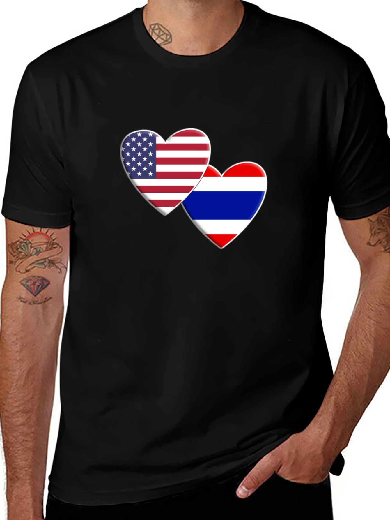 USA & Thailand Flag Heart T-Shirt