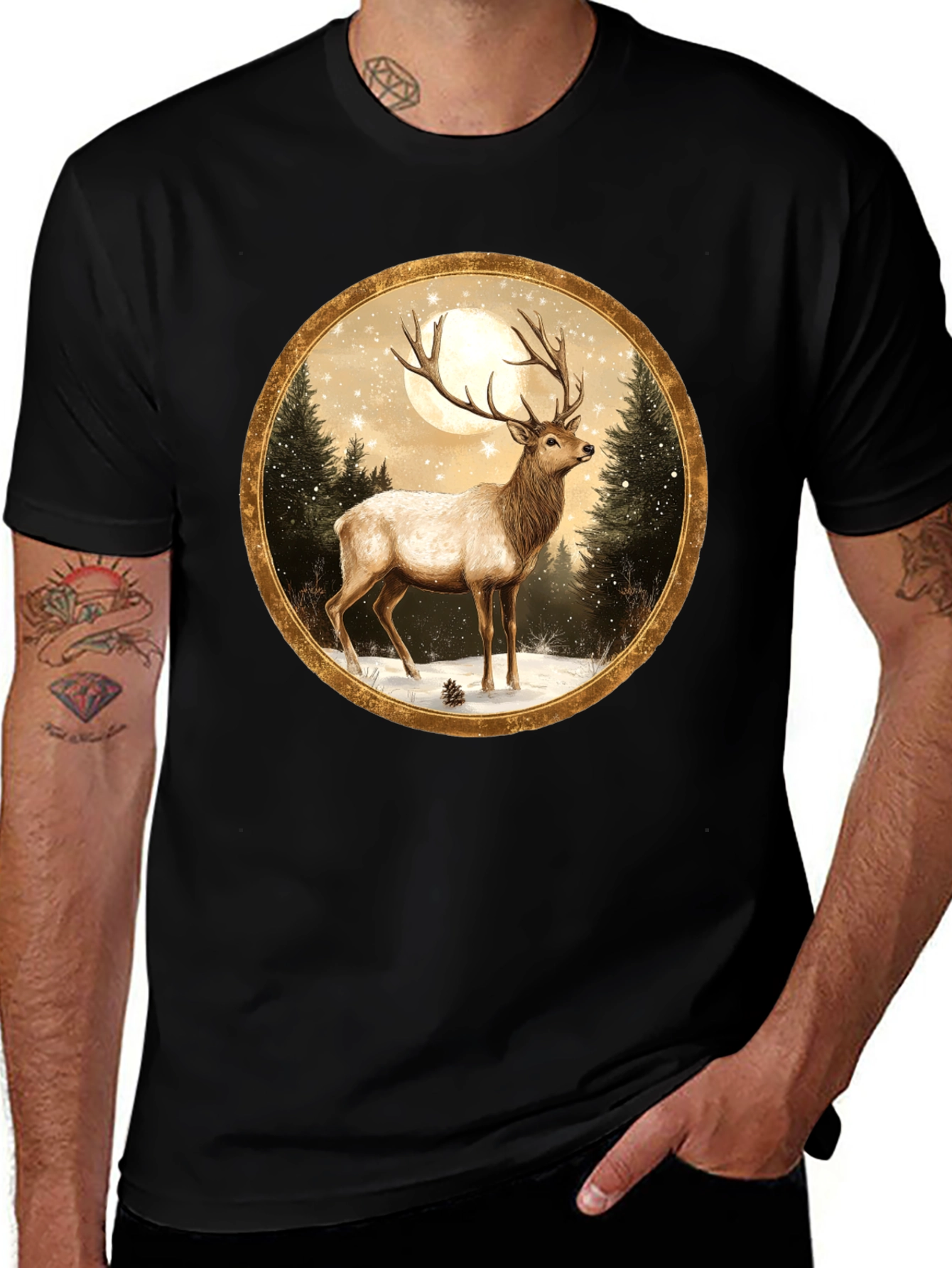 Variant 23 of Elk Winter Scene Graphic Tee