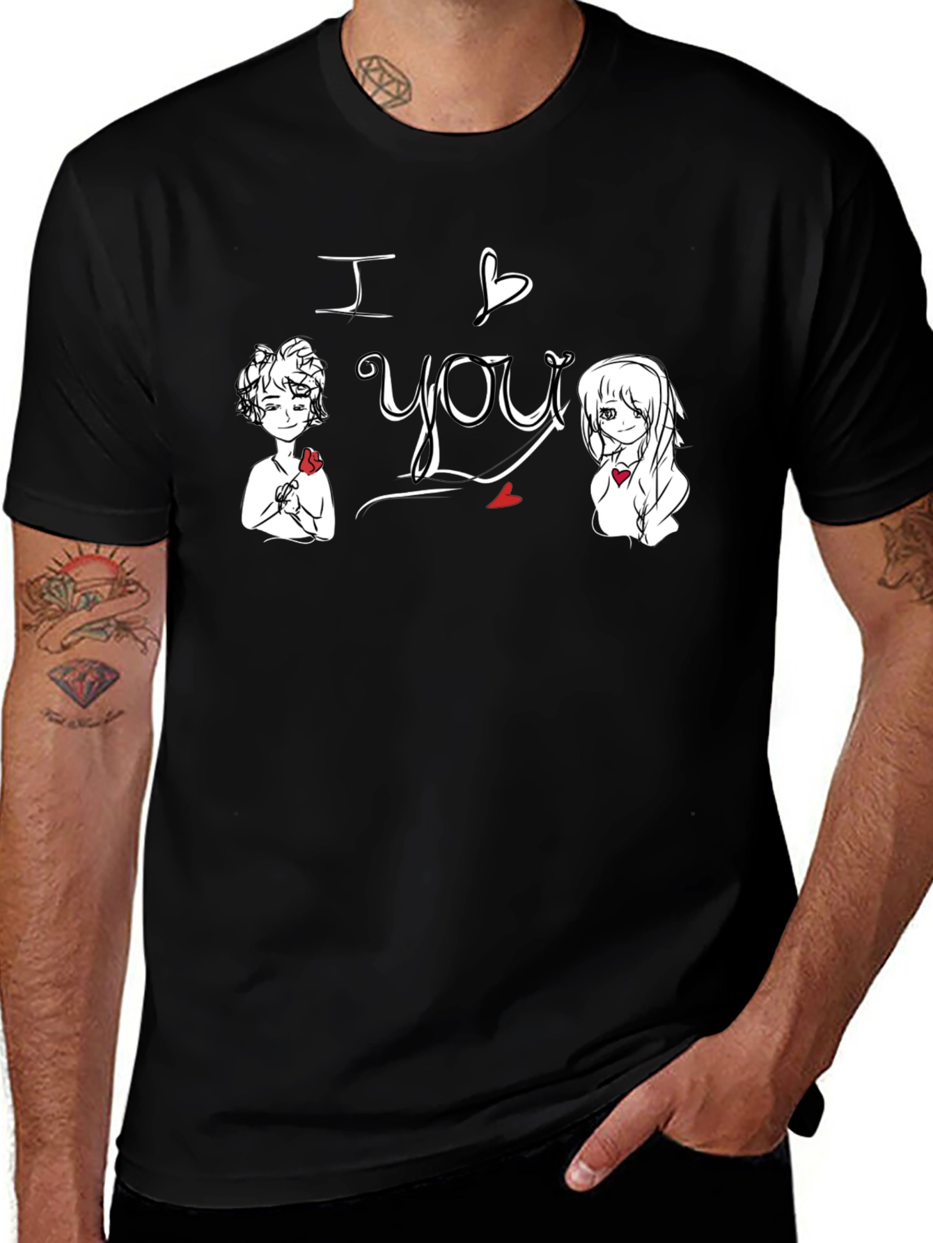 Variant 21 of I Love You Graphic Tee - Black Cotton Shirt