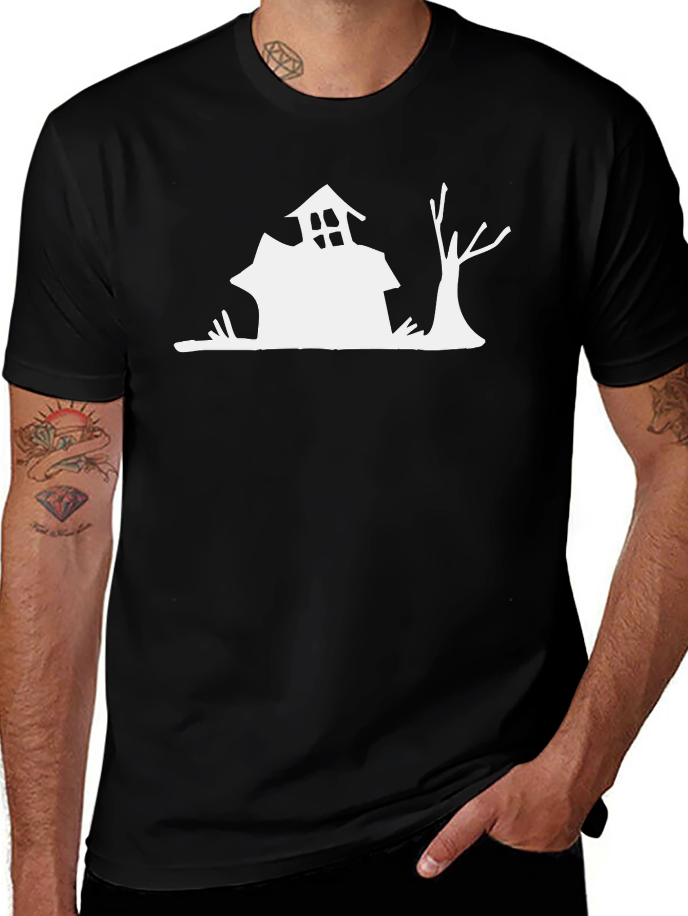 Variant 5 of Spooky Haunted House Graphic Tee - Halloween Style