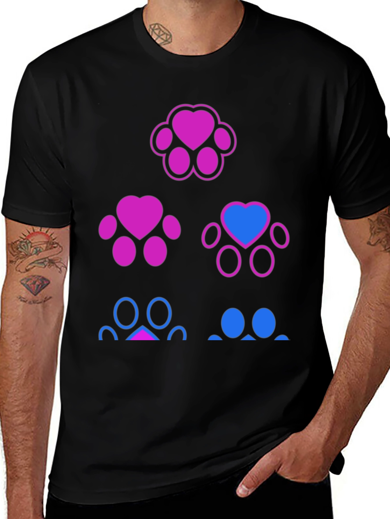 Bisexual Pride Paw Print T-Shirt - Black