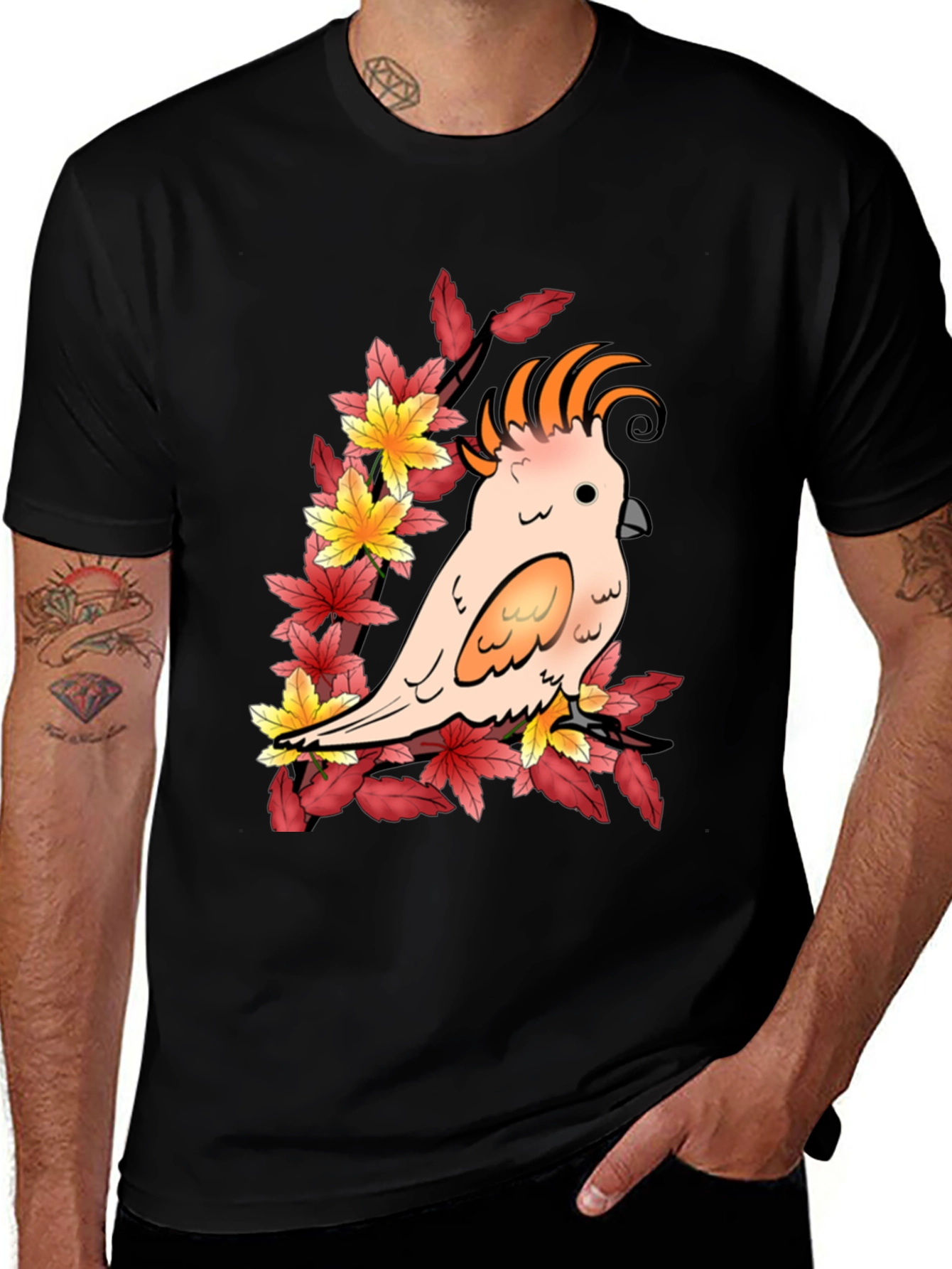 Variant 17 of Cockatoo Bird Branch Leaves Graphic T-Shirt