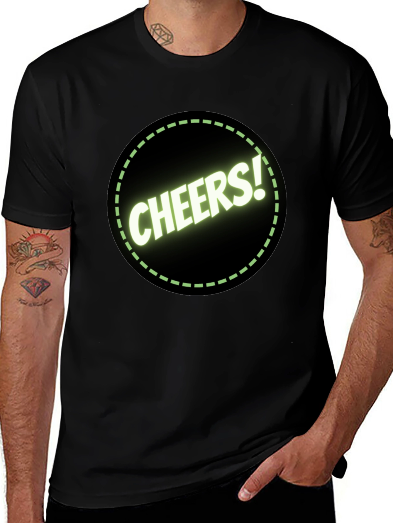 Variant 3 of Cheers Graphic T-Shirt - Black Crew Neck Tee