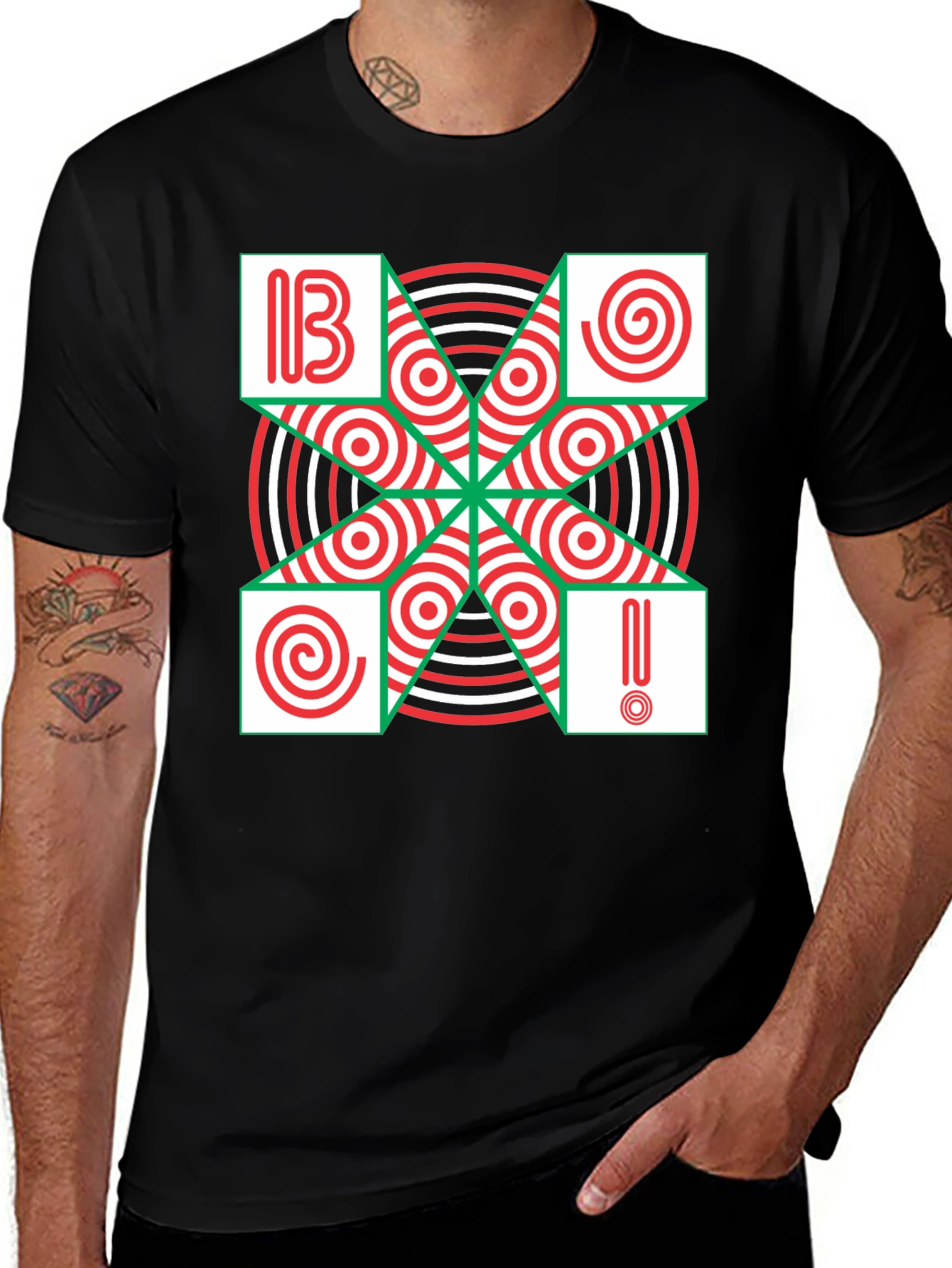 Variant 13 of Geometric Pattern Black T-Shirt