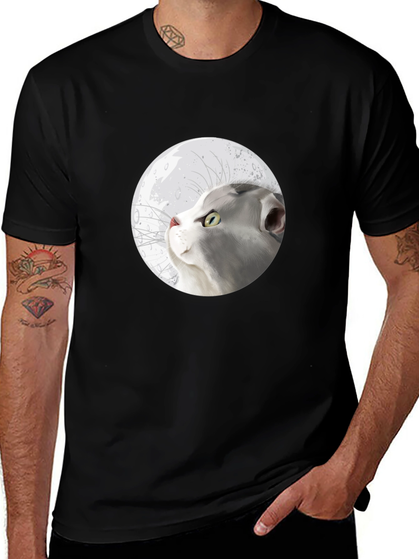 Variant 5 of Cat Moon Graphic T-Shirt - Stylish Cotton Tee