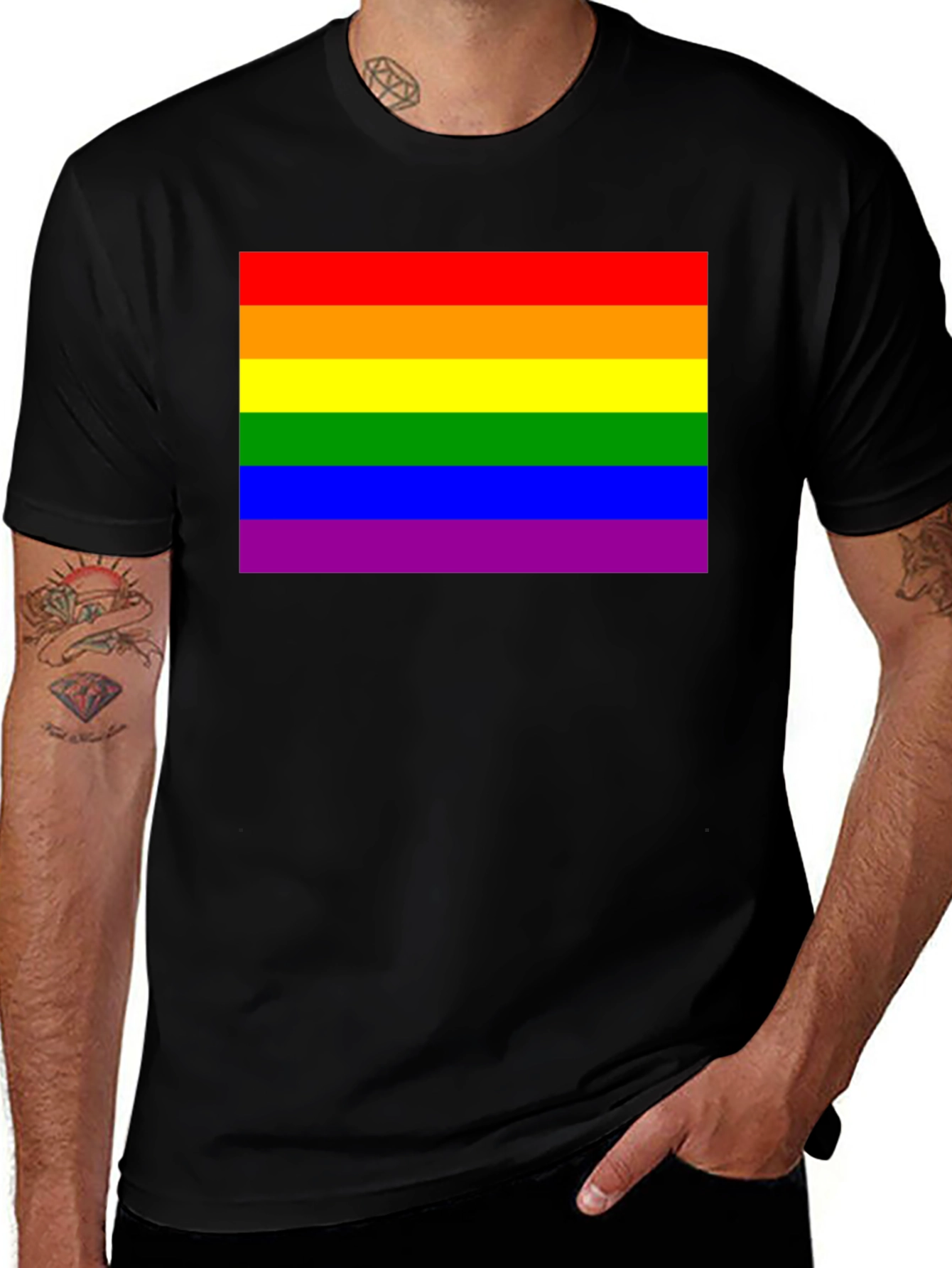 Variant 24 of Pride Flag Graphic Tee - Black Cotton Casual T-Shirt