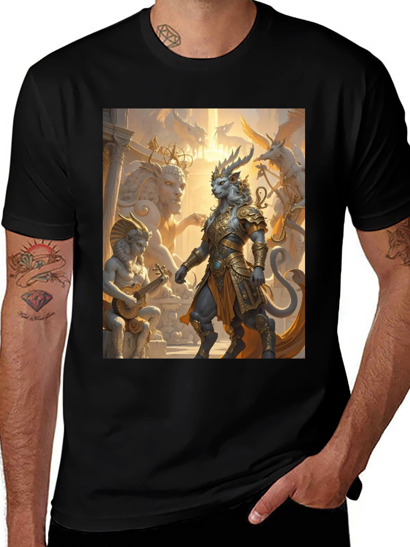 Variant 19 of Fantasy Art Tee: Regal Lion Warrior Design