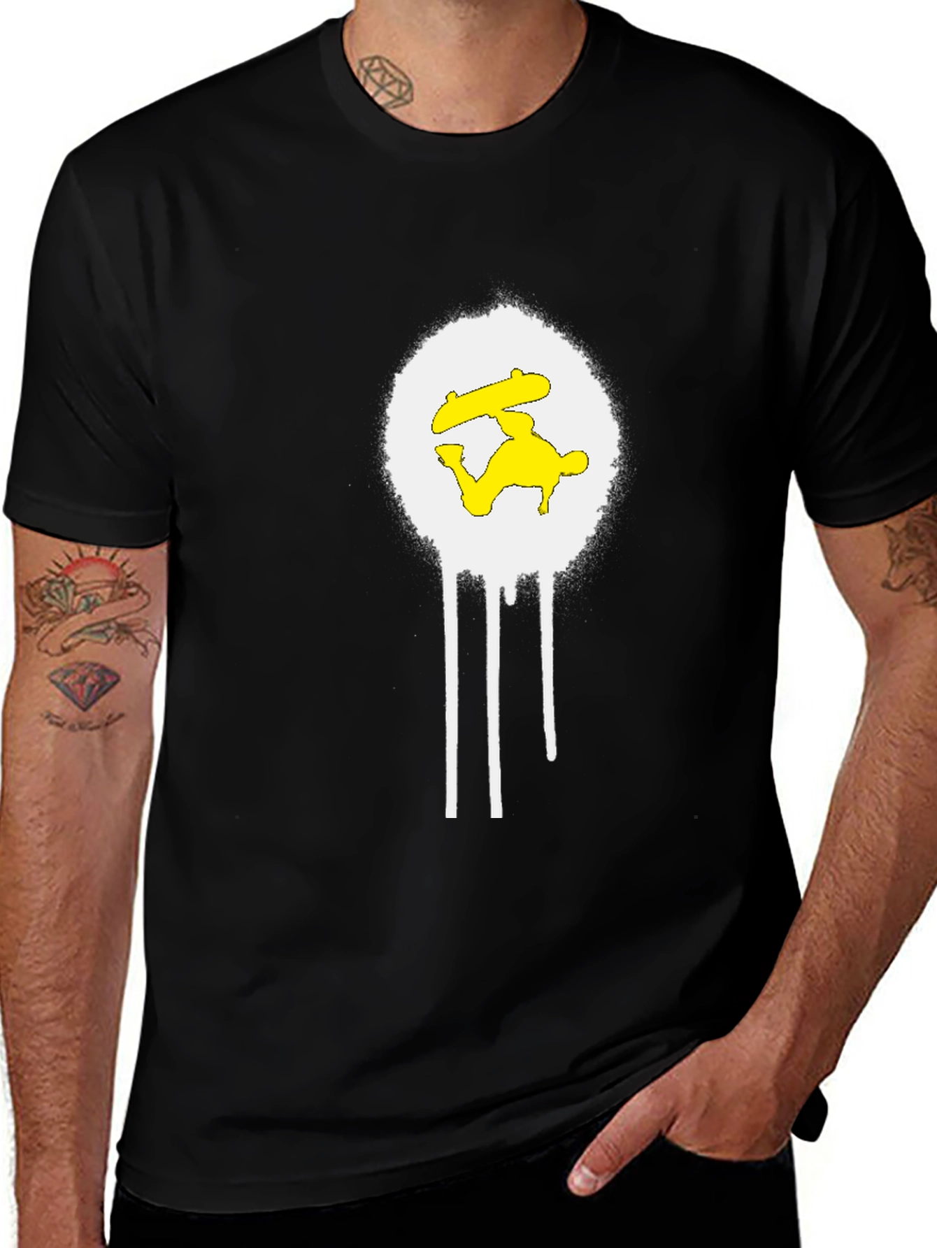 Variant 5 of Skateboarder Graphic Tee - Black Cotton Blend Shirt