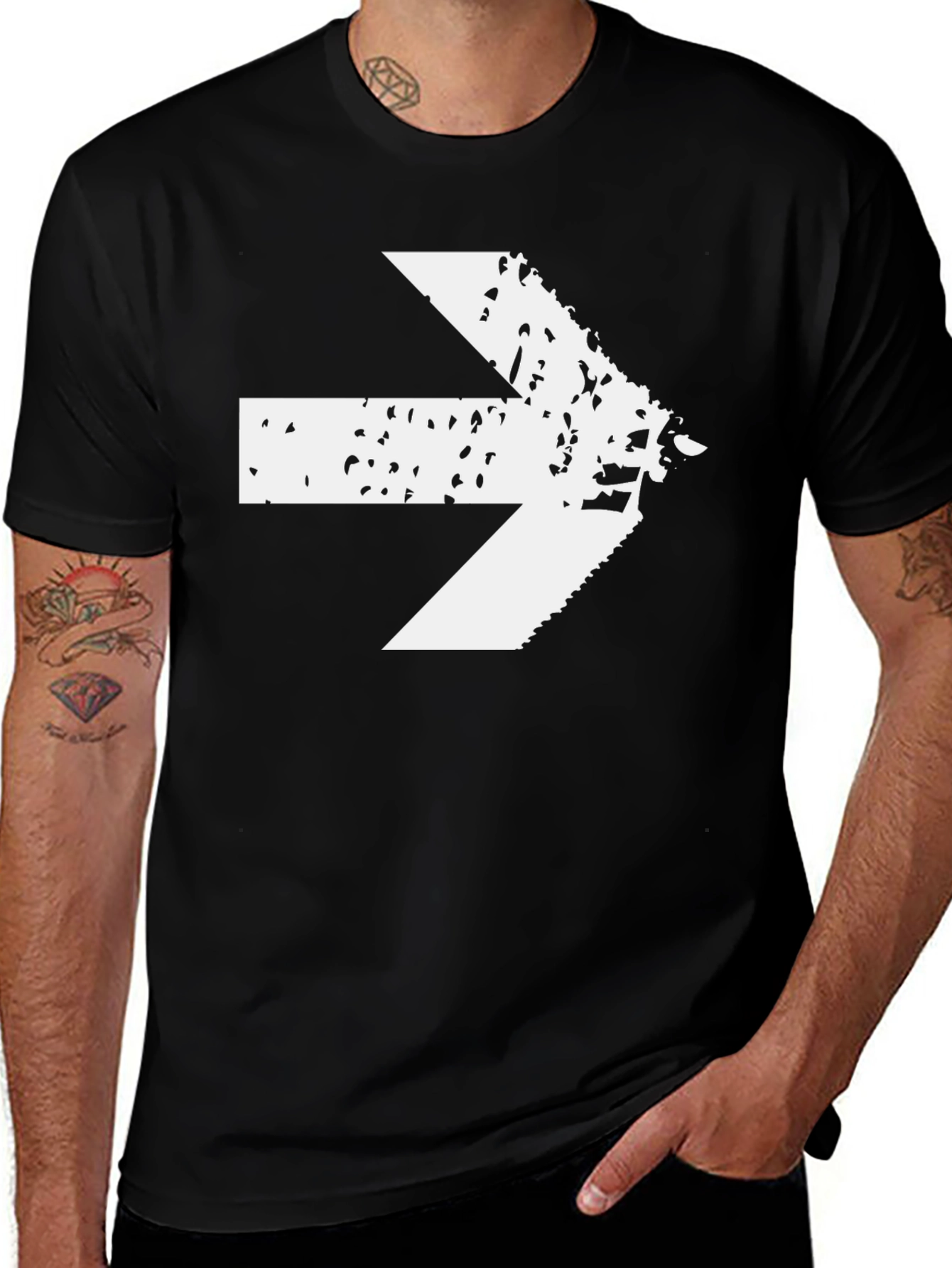 Variant 11 of Distressed Arrow Graphic Tee - Black Cotton Casual Shirt