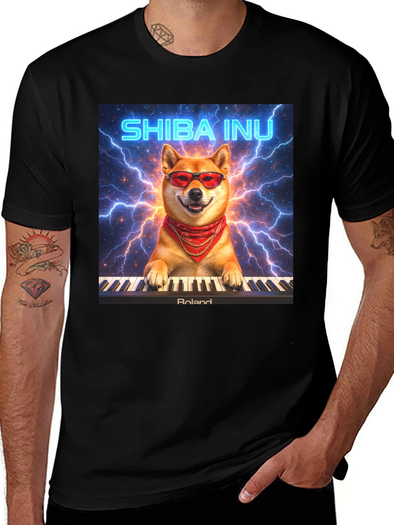 Shiba Inu Pianist T-Shirt - Lightning Style