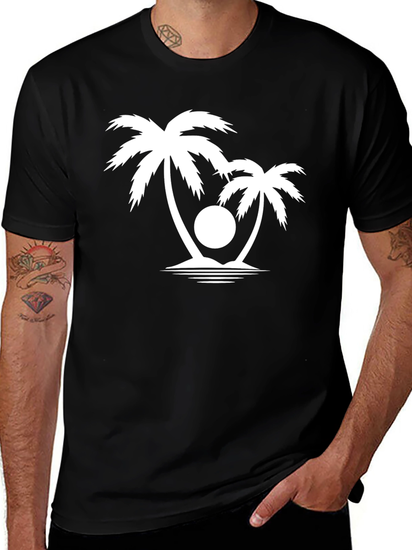 Variant 9 of Tropical Palm Tree Graphic T-Shirt - Black