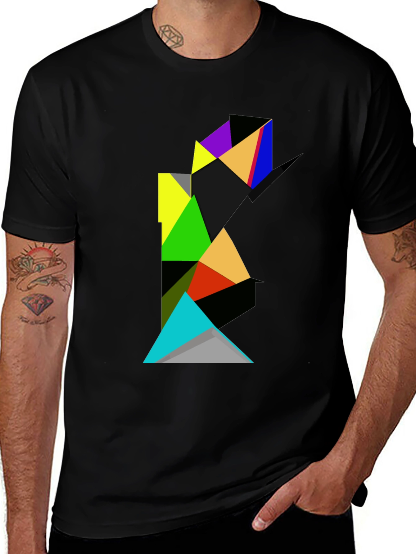Variant 24 of Geometric Triangle Art Men's Black T-Shirt