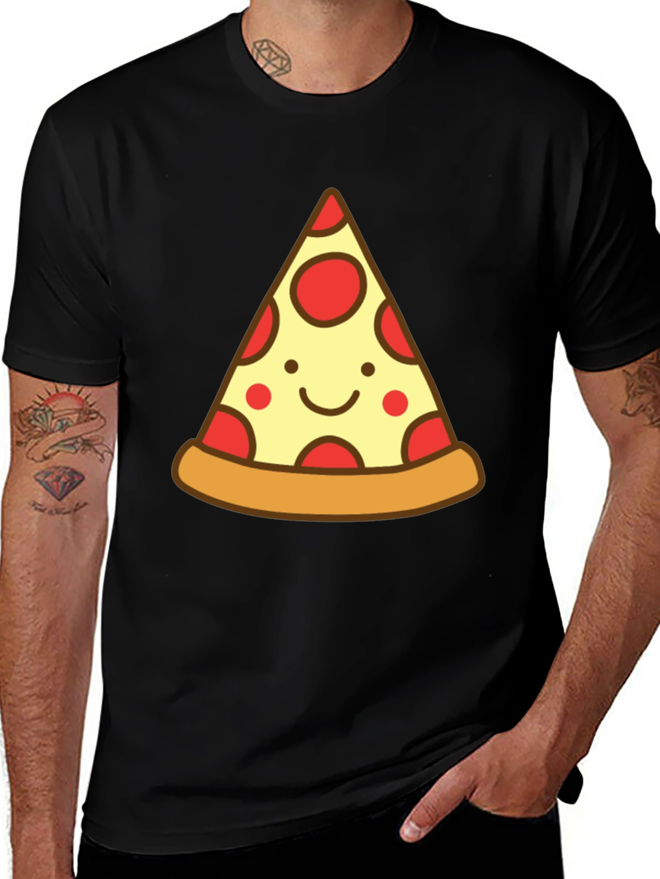 Variant 15 of Cute Pizza Slice Graphic Tee - Unisex Black T-Shirt