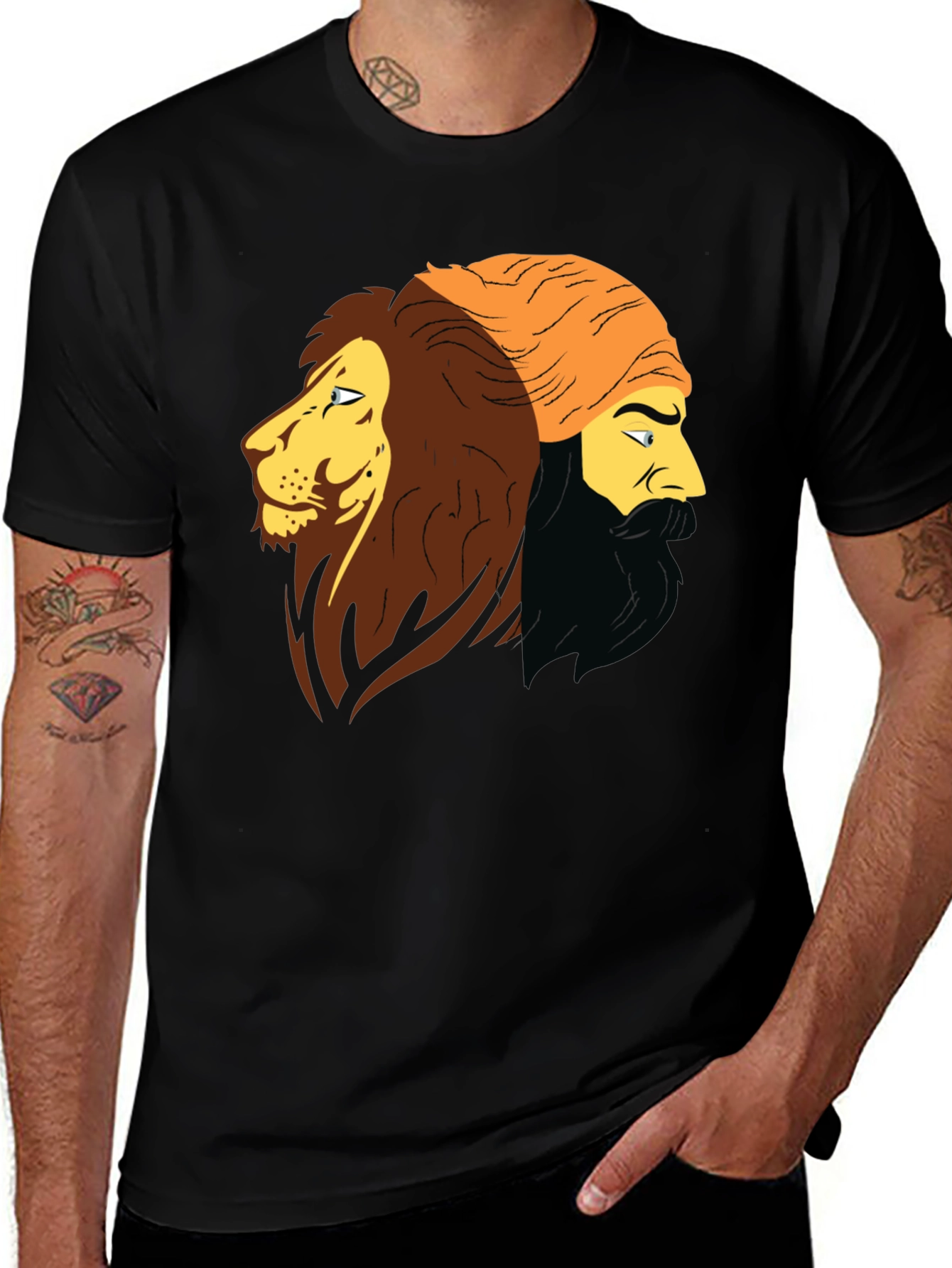 Variant 18 of Lion & Man Graphic Black T-Shirt