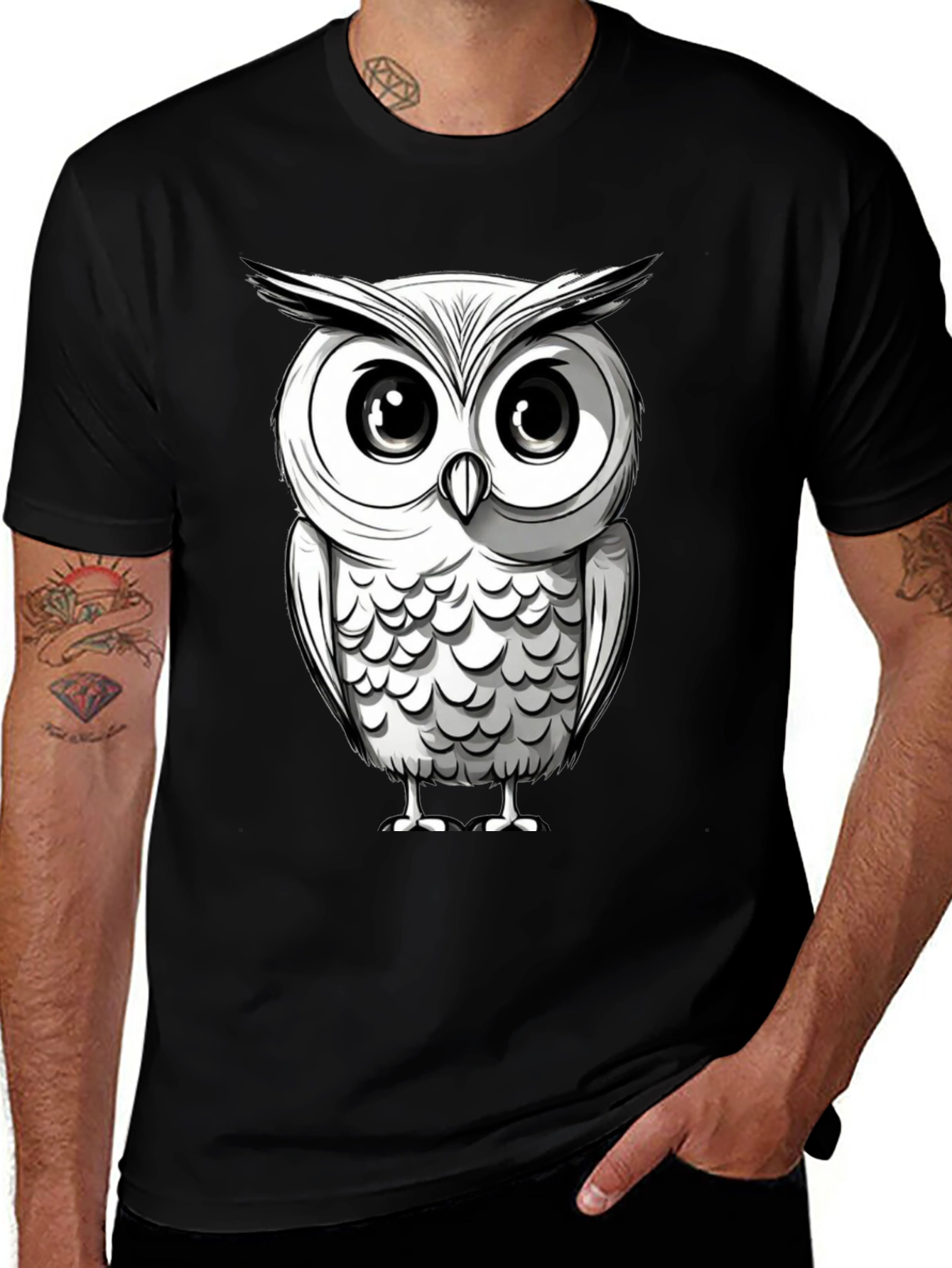 Variant 10 of Owl Graphic Print Men's Black T-Shirt