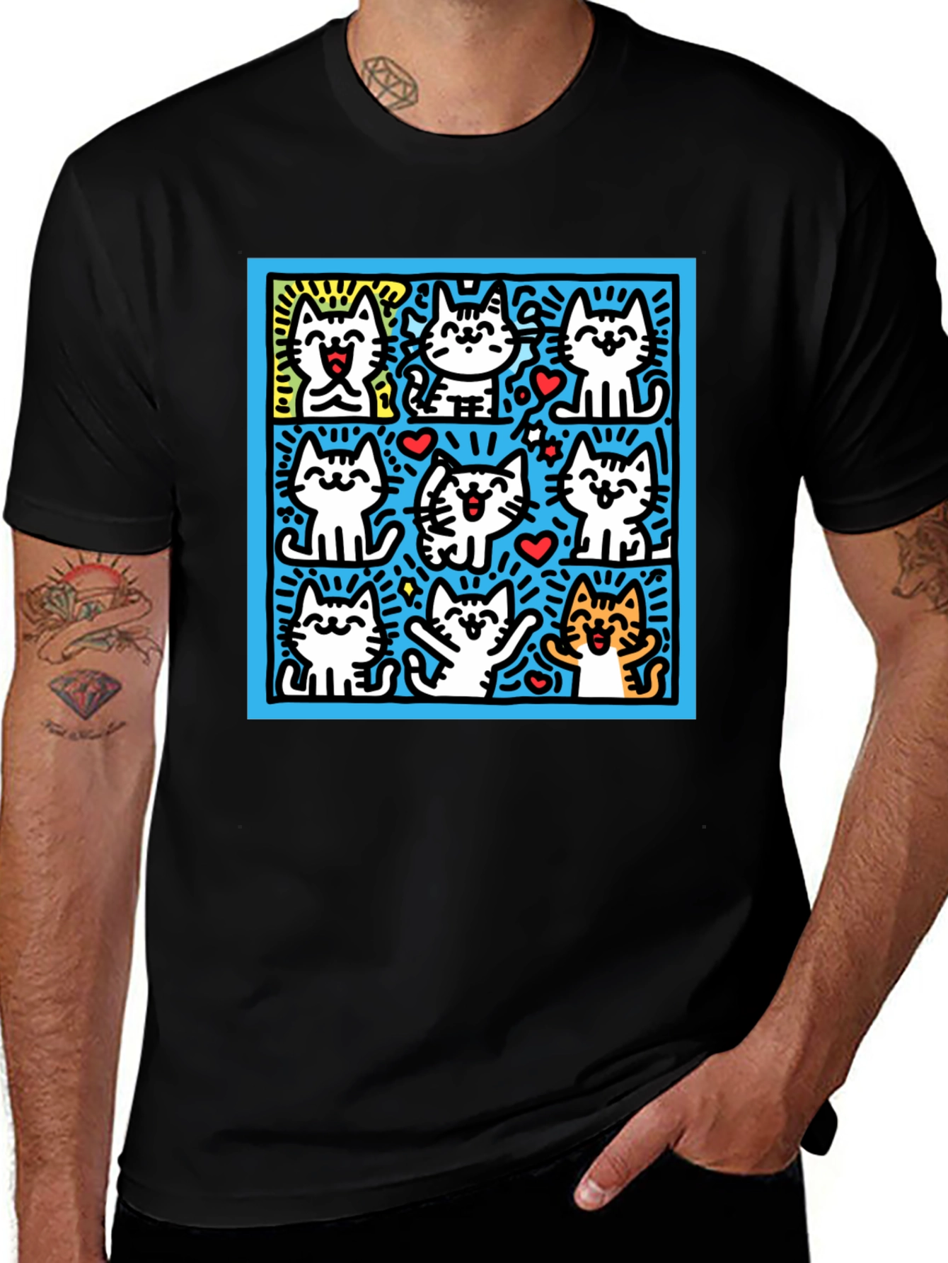 Variant 9 of Cute Cats Pop Art Black T-Shirt