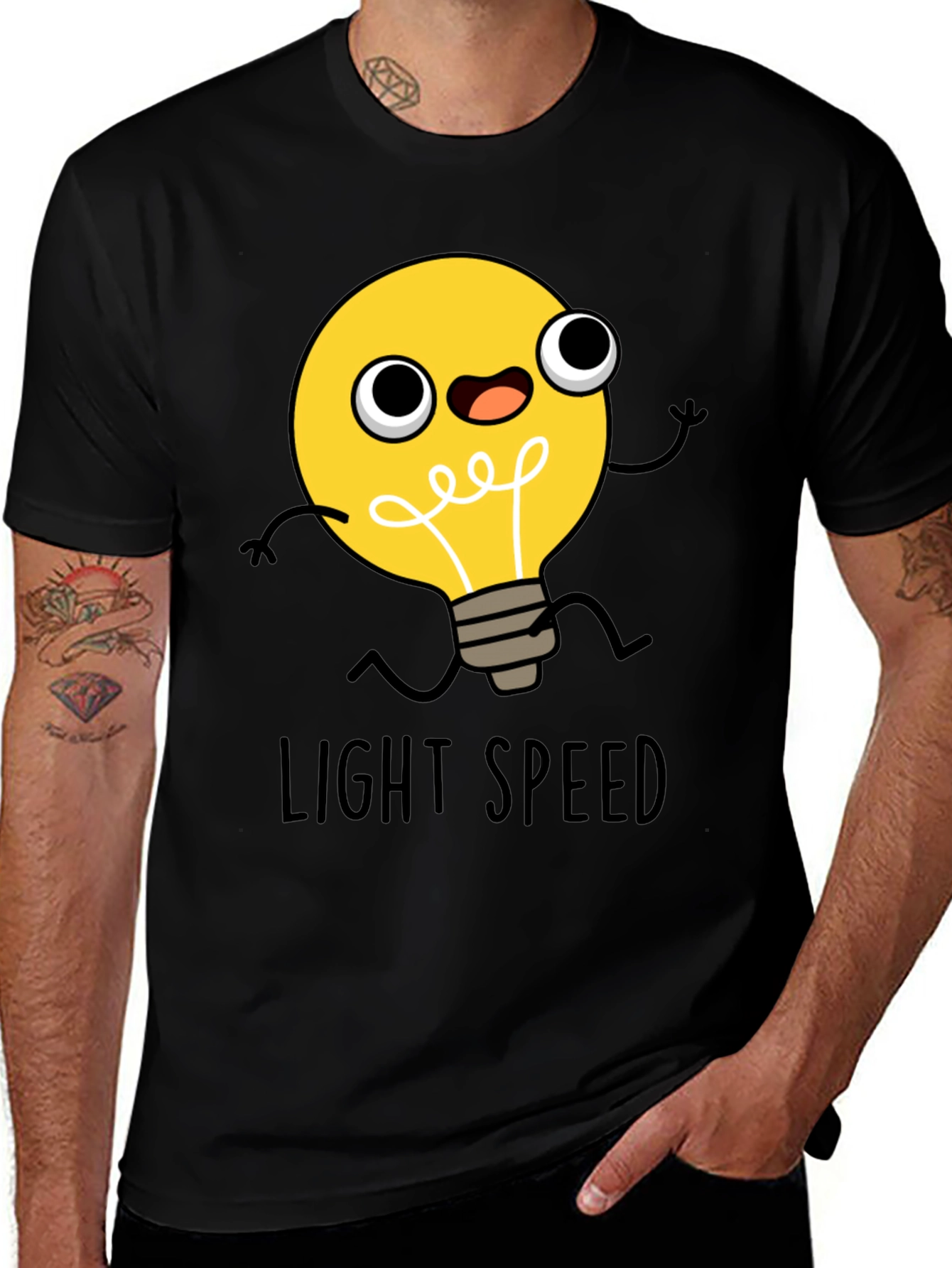 Variant 30 of Light Speed Cartoon Lightbulb Black T-Shirt
