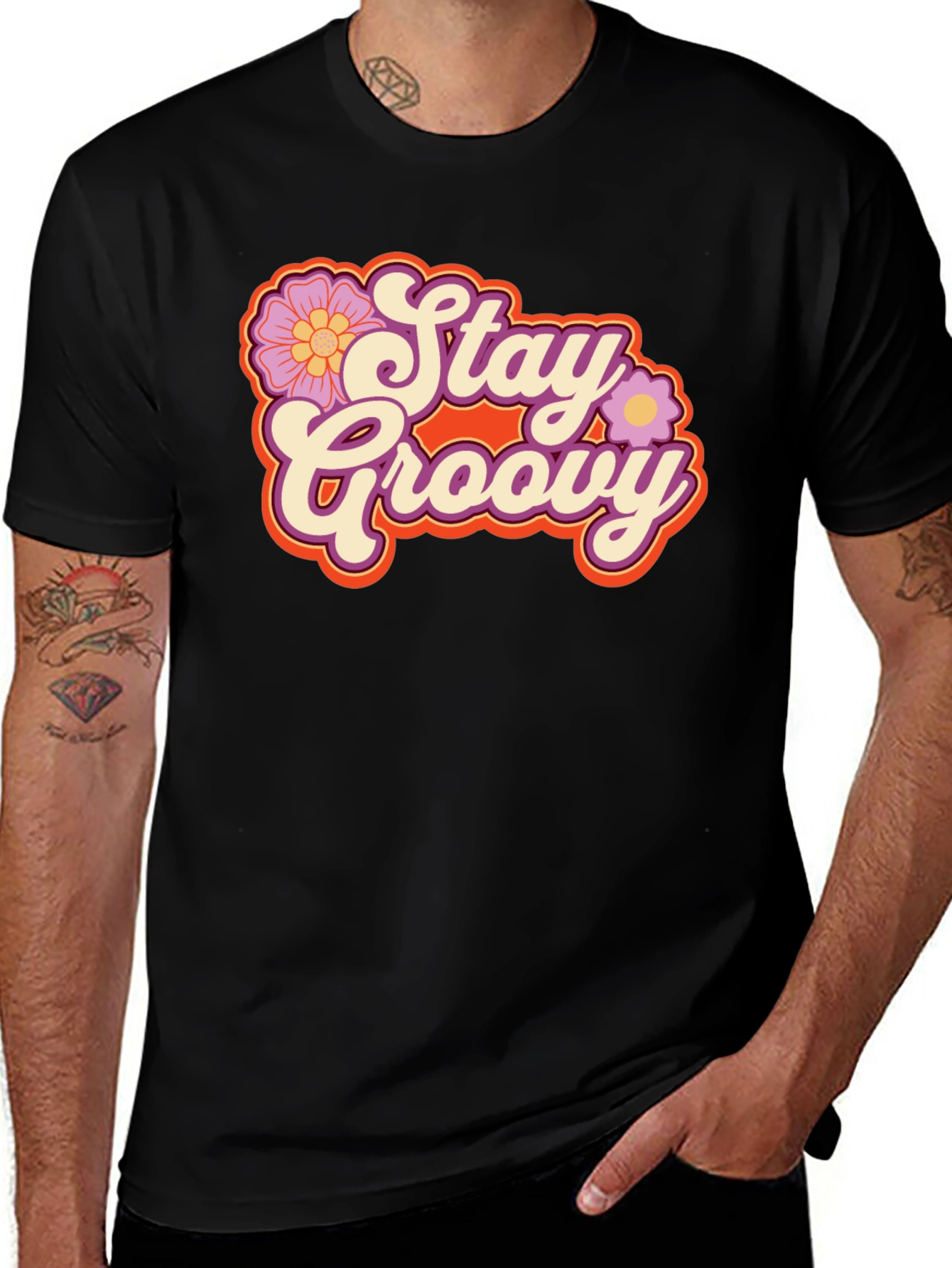 Variant 9 of Stay Groovy Retro Graphic Tee - Black