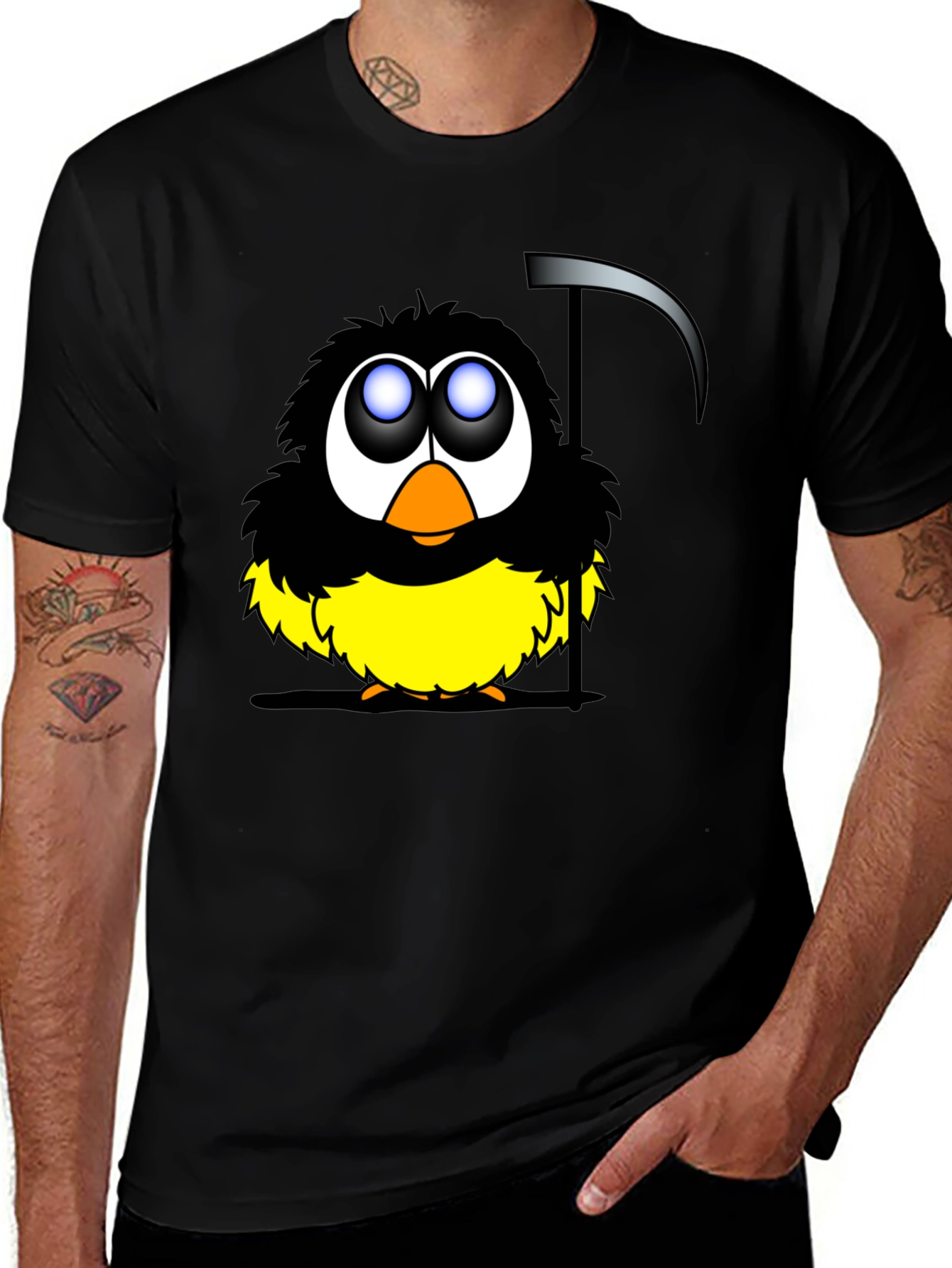 Variant 23 of Grim Reaper Bird Graphic Black T-Shirt