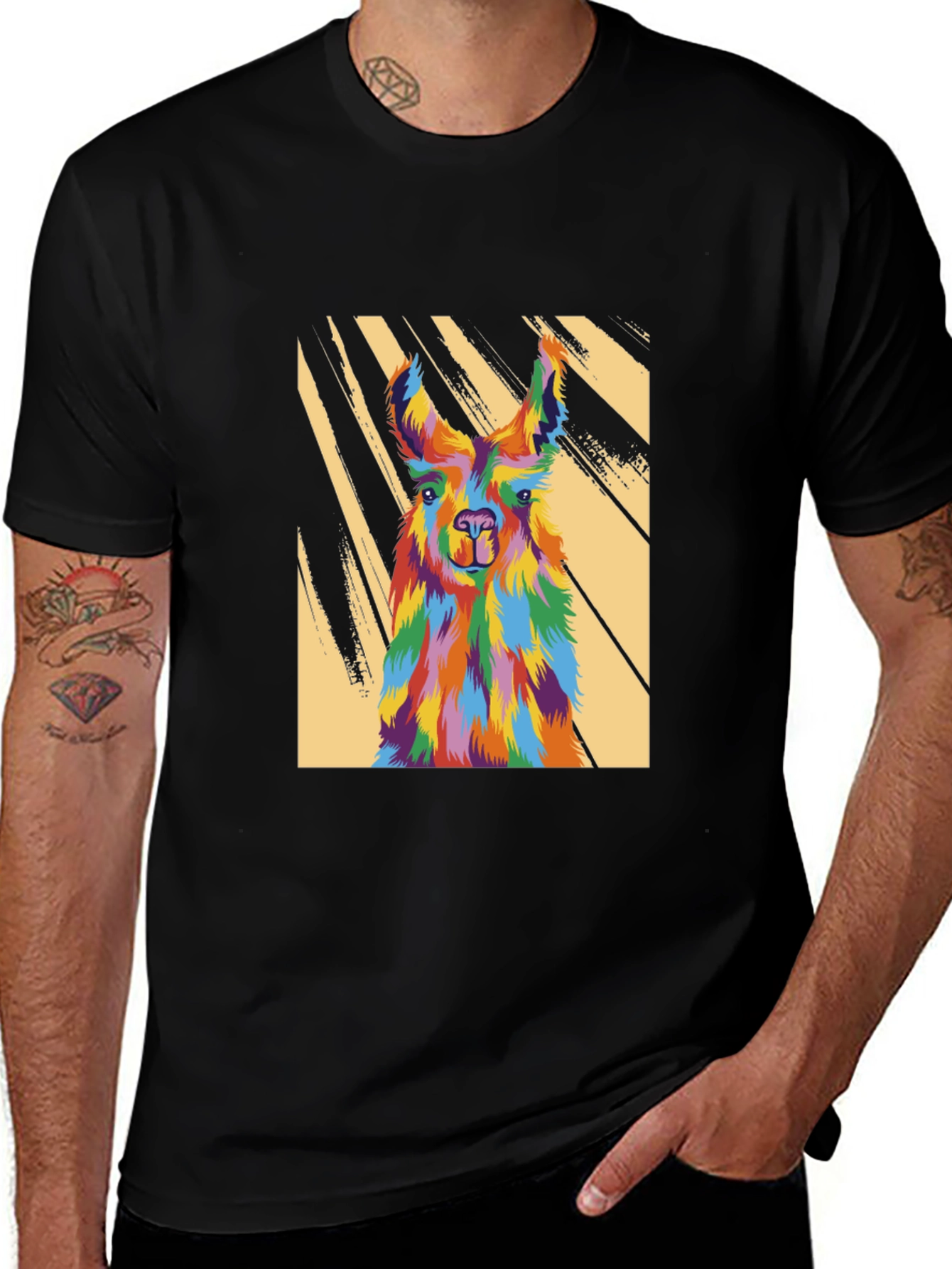Variant 13 of Colorful Llama Graphic Tee - Men's Black T-Shirt