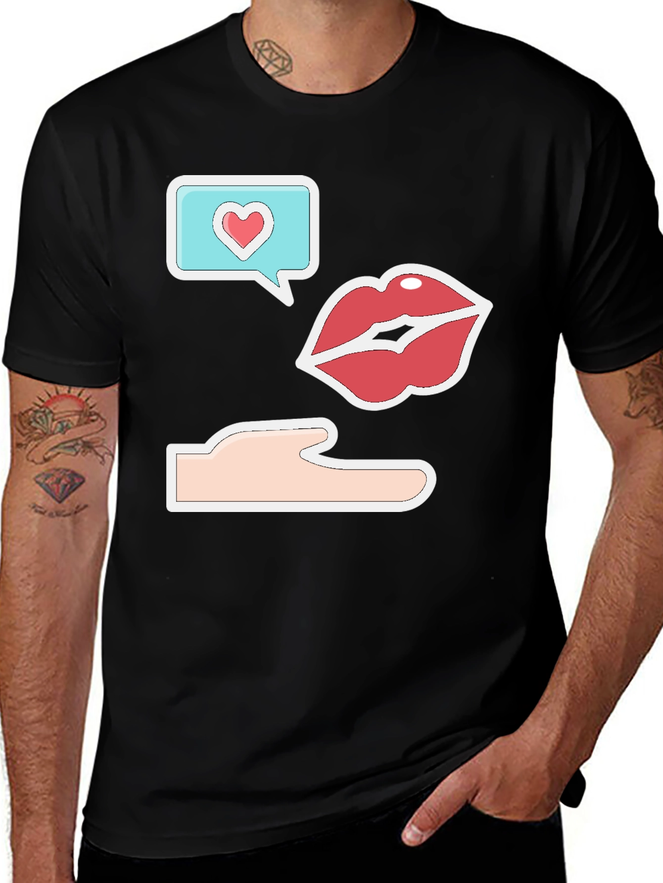 Variant 6 of Flirty Emoji Graphic Tee - Black Crew Neck