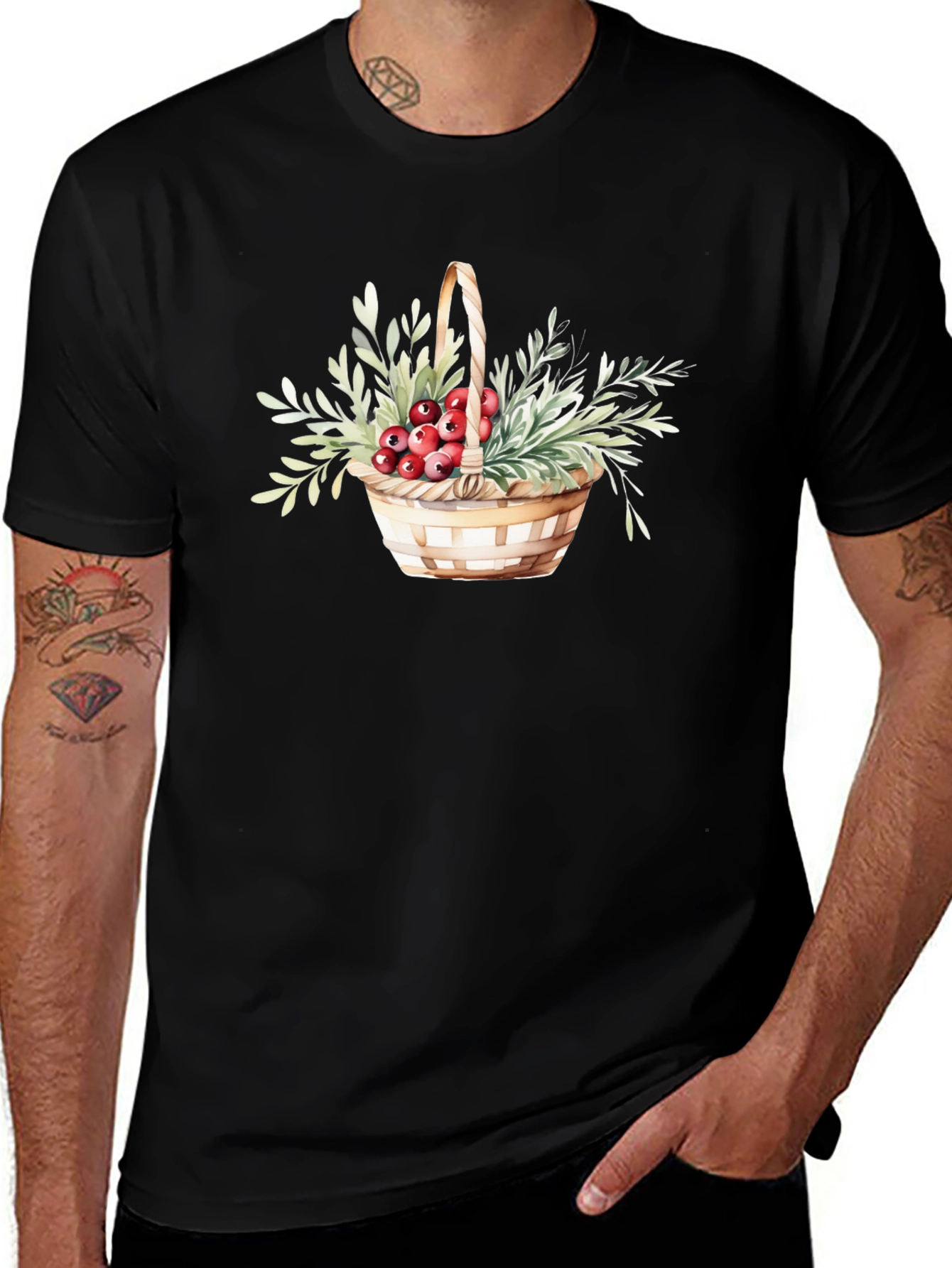 Variant 3 of Festive Basket Graphic Tee - Holiday Style