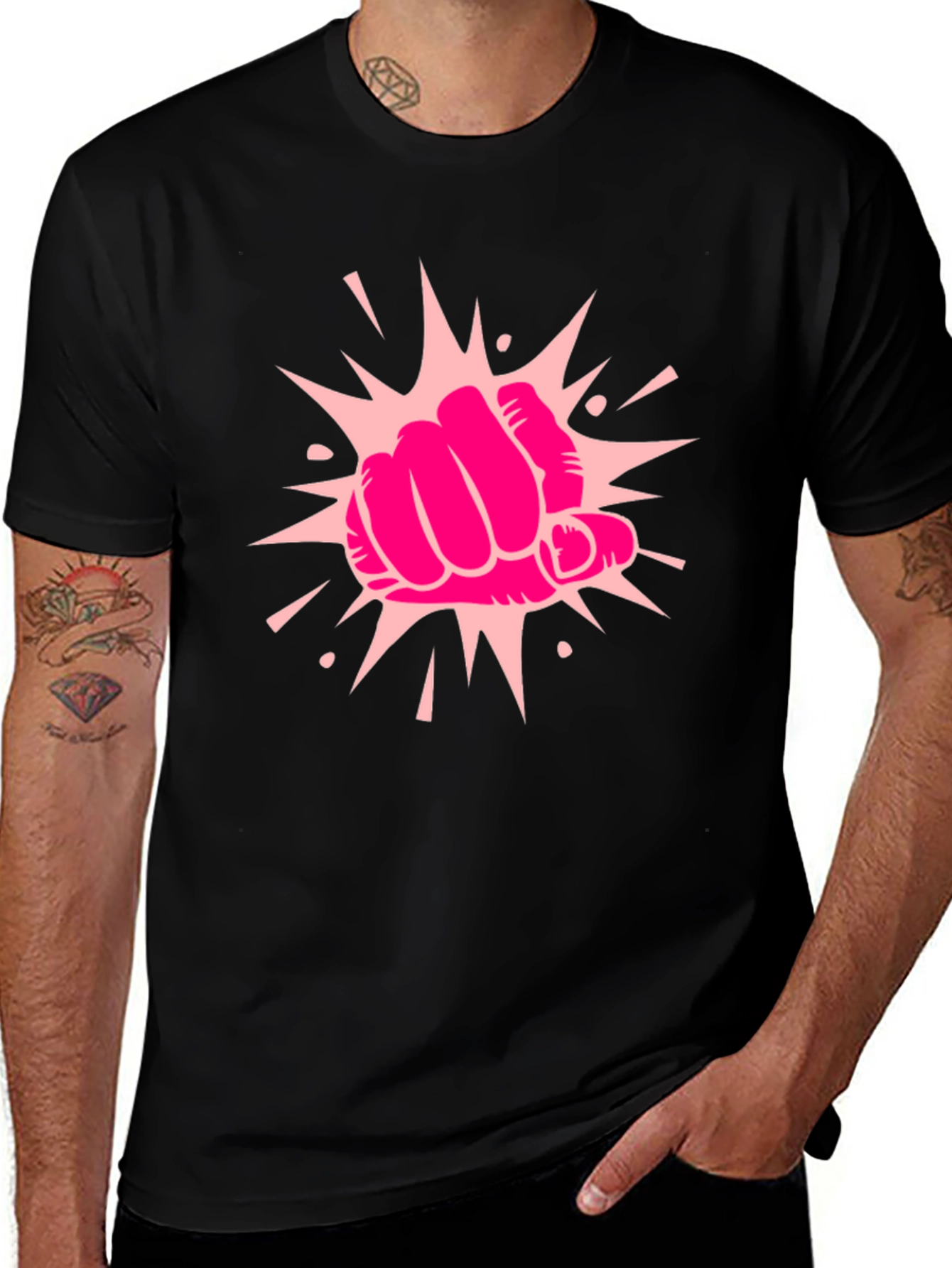 Variant 27 of Power Punch Graphic Tee - Black Cotton T-Shirt