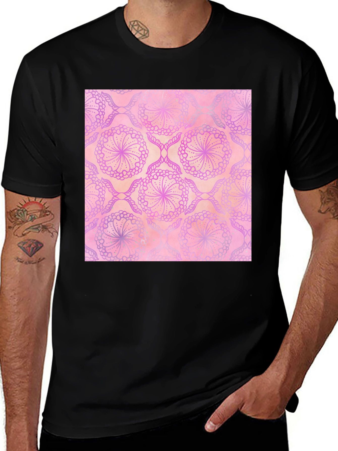 Black Floral Print Tee - Black main image
