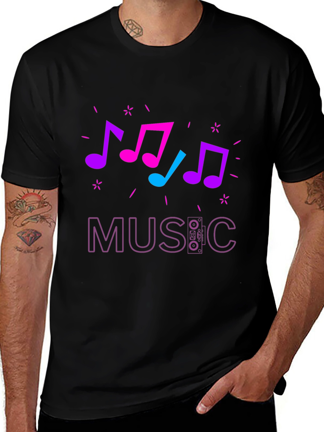 Variant 28 of Music Notes Graphic Tee - Black Casual Shirt