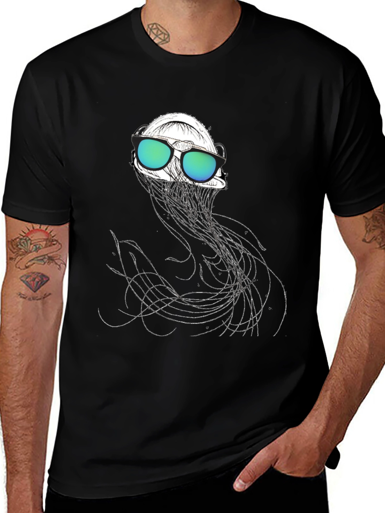Variant 2 of Jellyfish Tee: Cool Graphic Print, Black Cotton Shirt