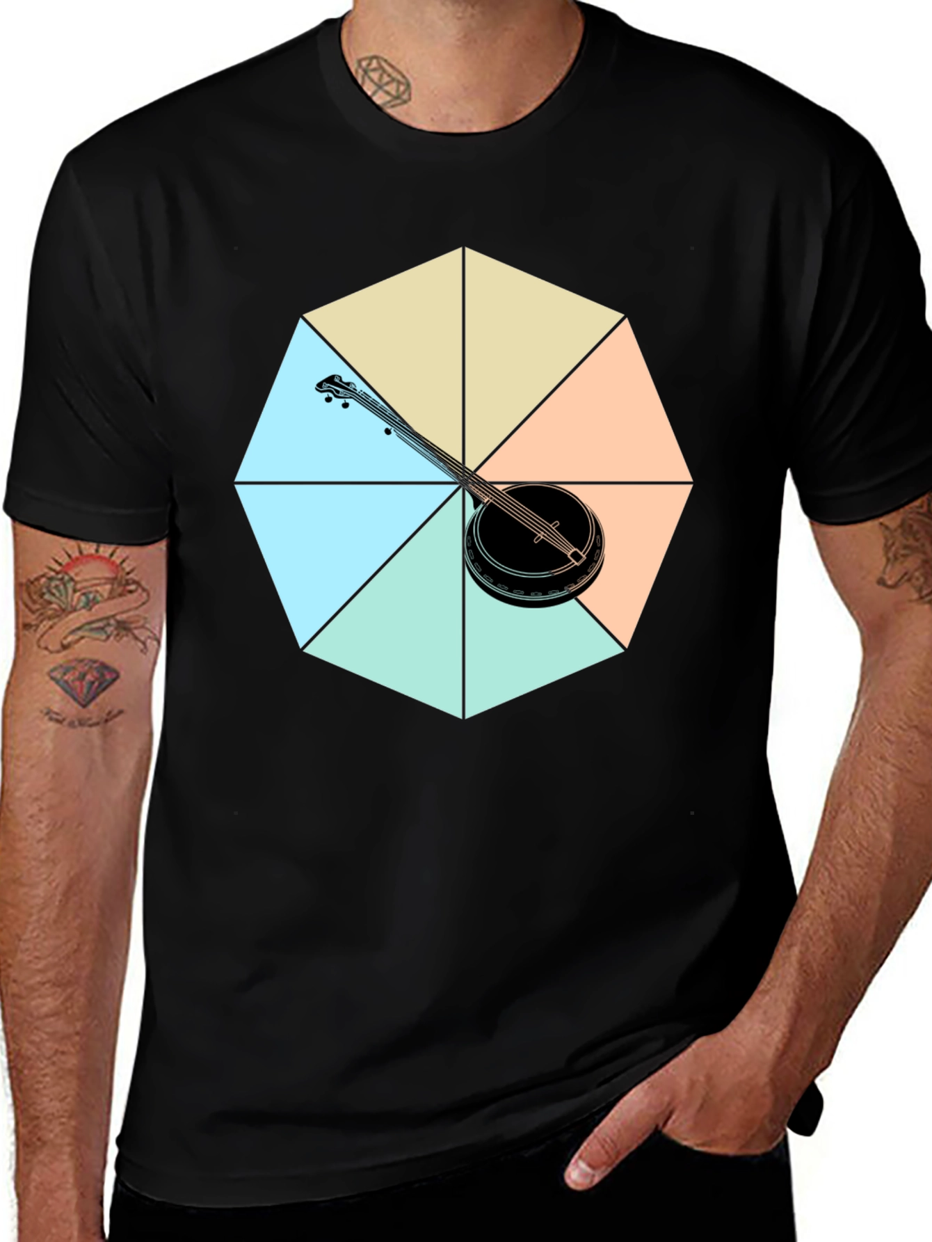 Variant 28 of Banjo Octagon Black T-Shirt - Musical Instrument Tee