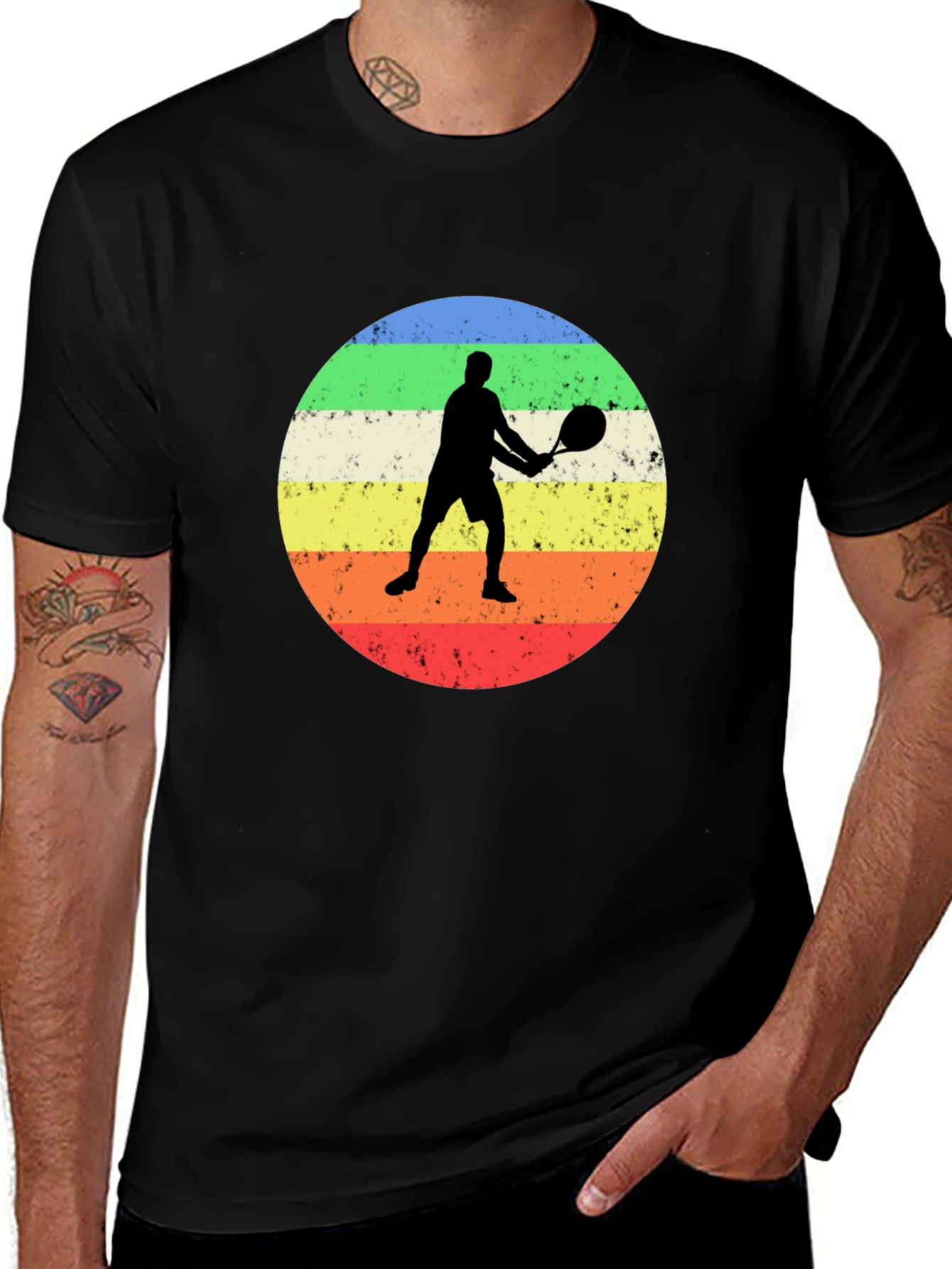 Variant 18 of Retro Tennis Player Graphic T-Shirt - Black