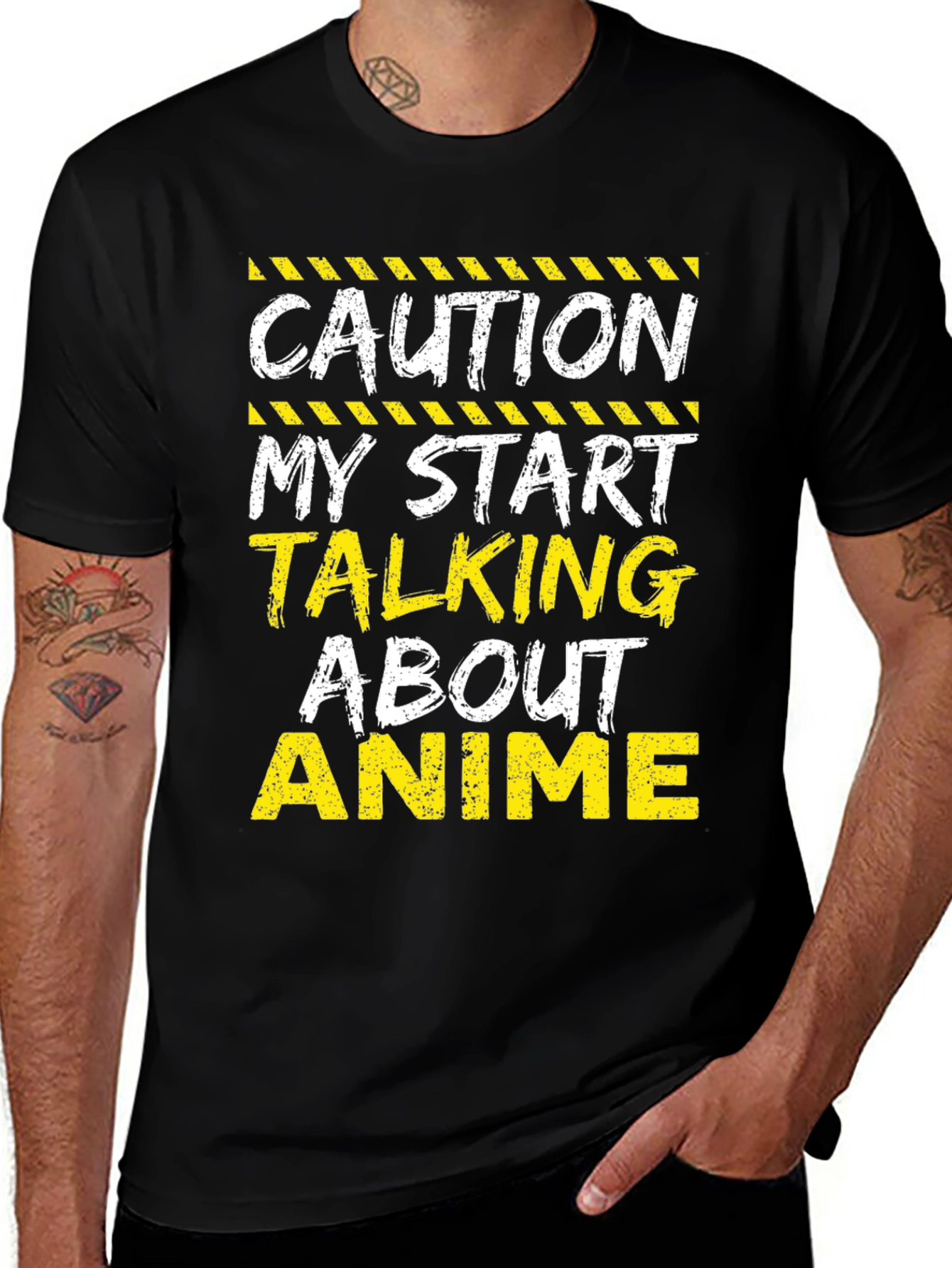 Variant 5 of Caution Anime T-Shirt - Black Cotton