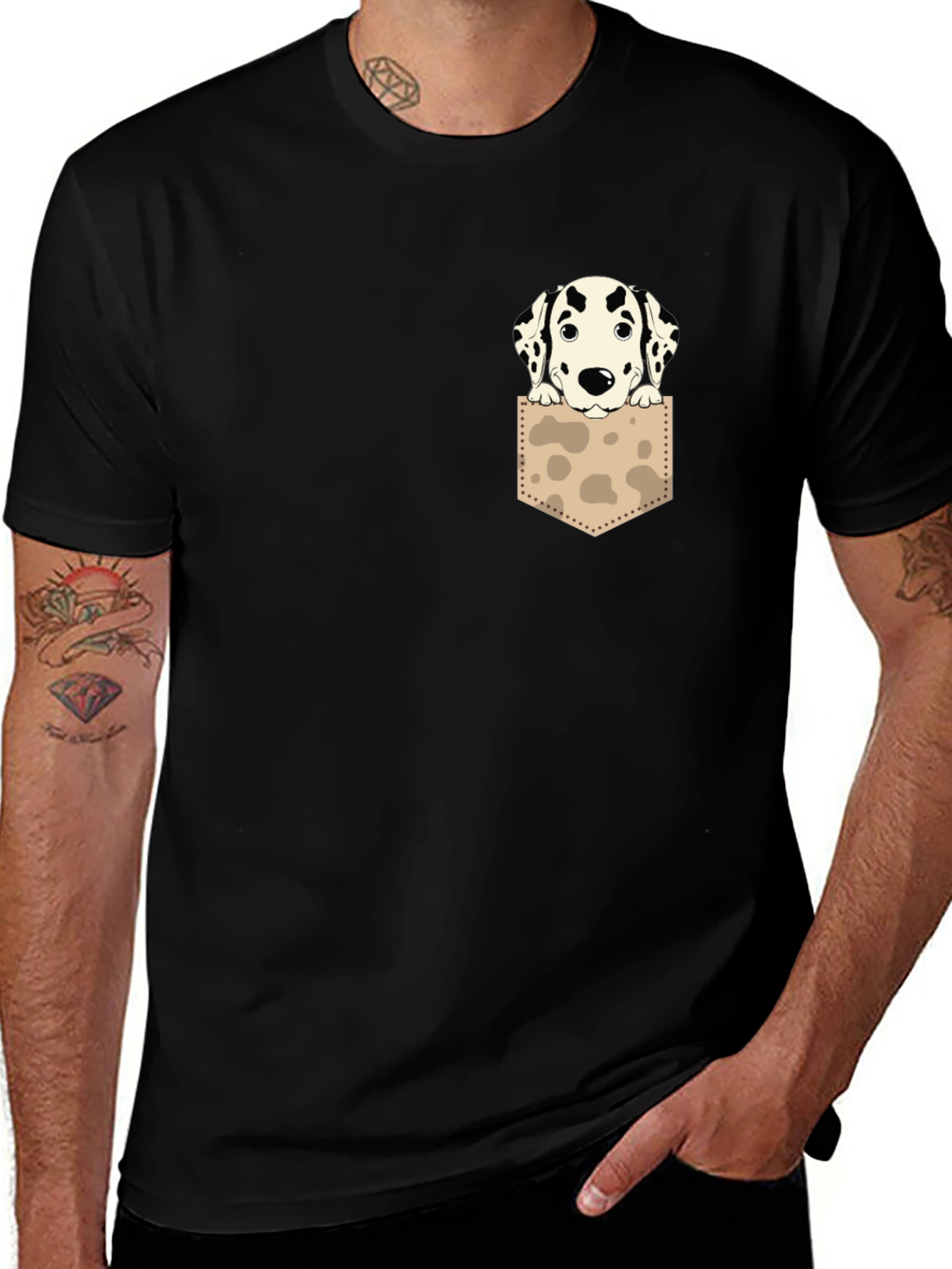 Dalmatian Puppy Pocket T-Shirt - Black