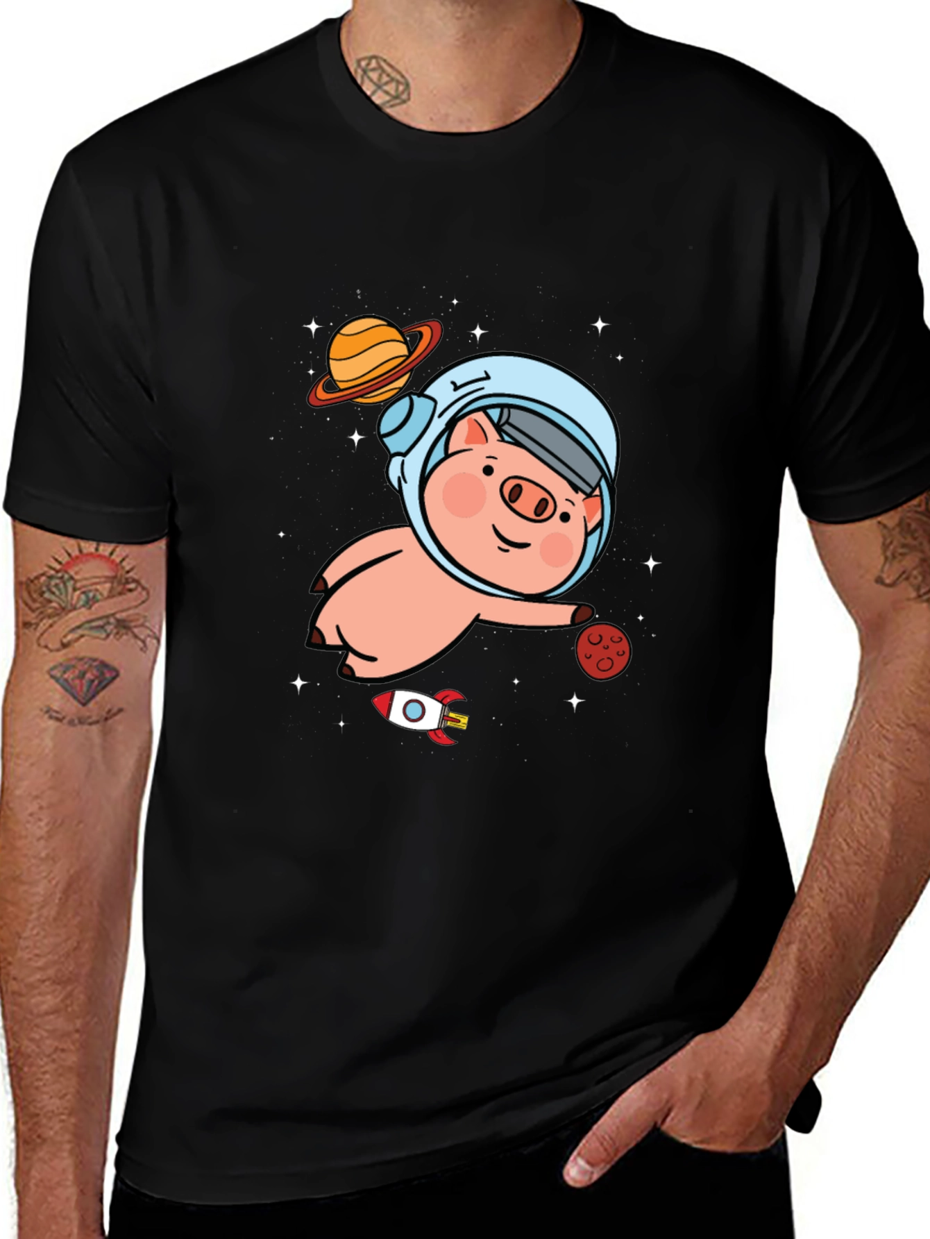 Variant 24 of Astronaut Pig Graphic T-Shirt - Space Adventure Tee