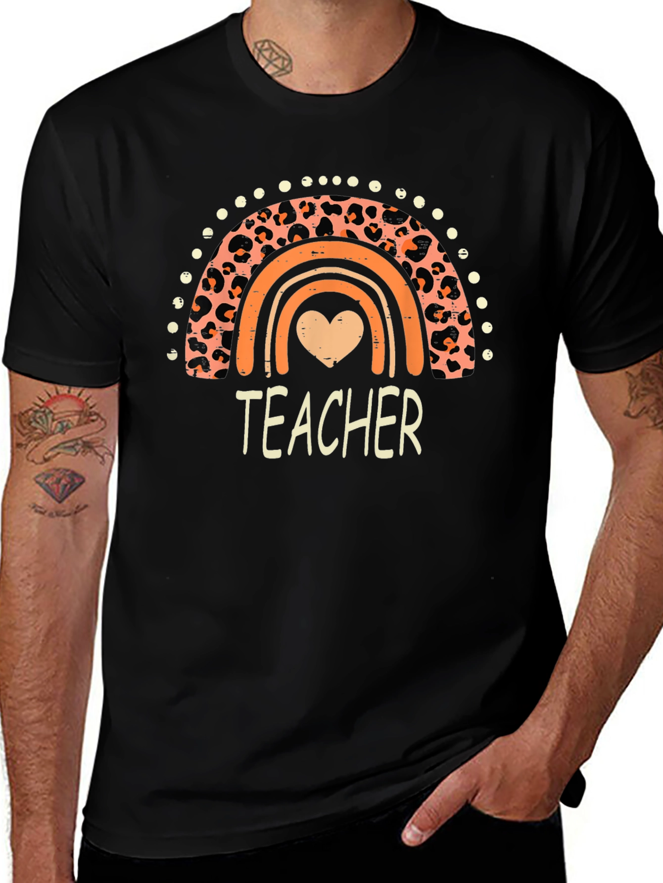 Variant 23 of Teacher Leopard Rainbow Graphic T-Shirt