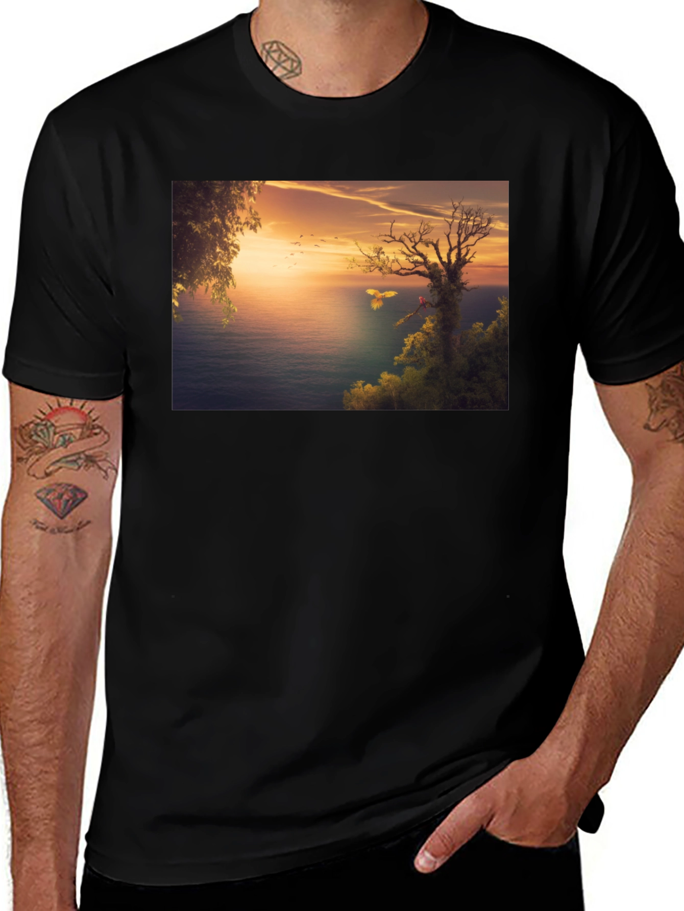 Variant 4 of Sunset Seascape Graphic Tee - Black