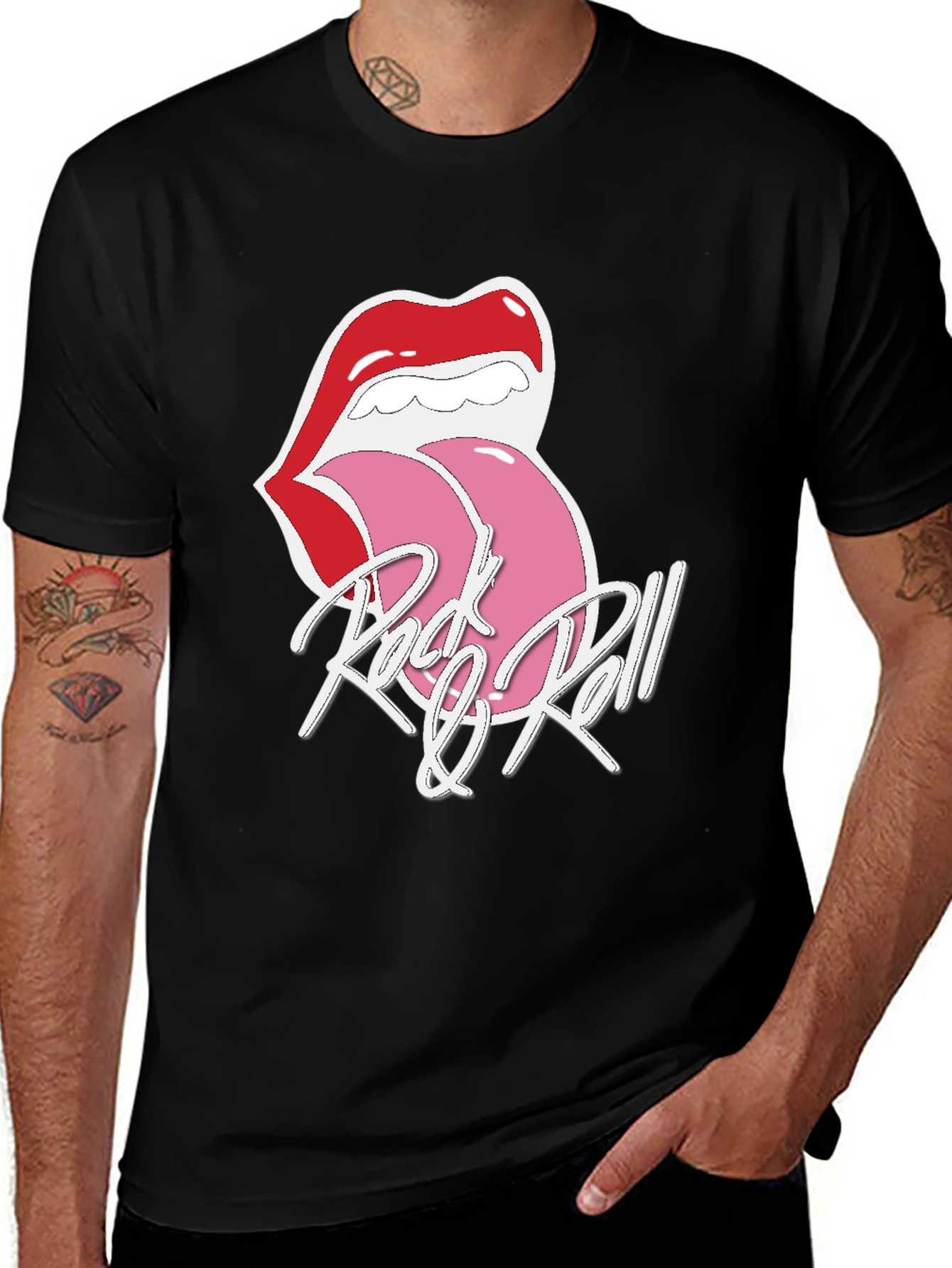 Black Rock & Roll Lips Graphic T-Shirt main image