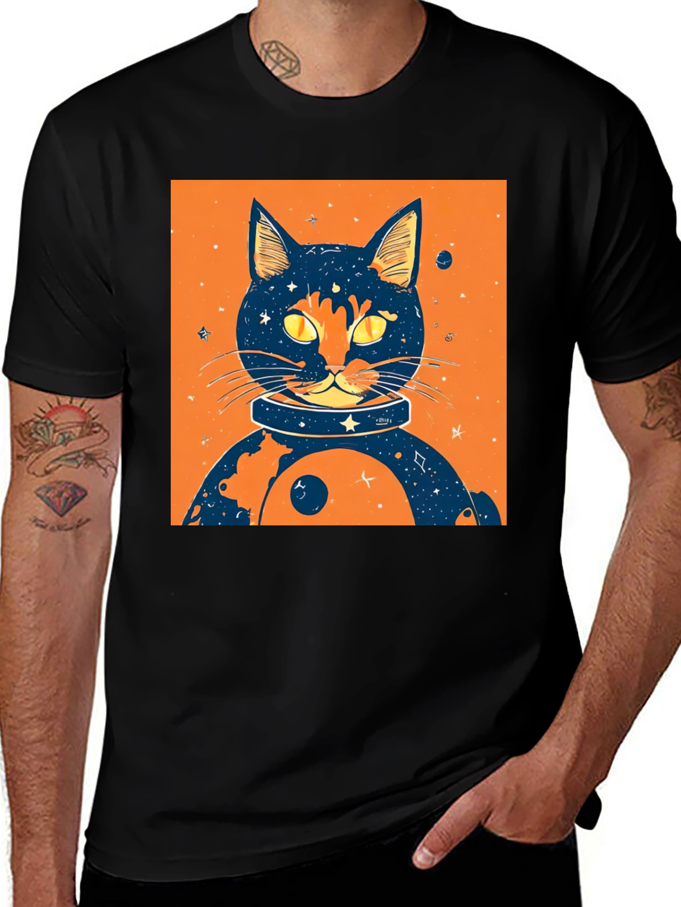 Variant 2 of Cosmic Cat T-Shirt - Space Feline Design