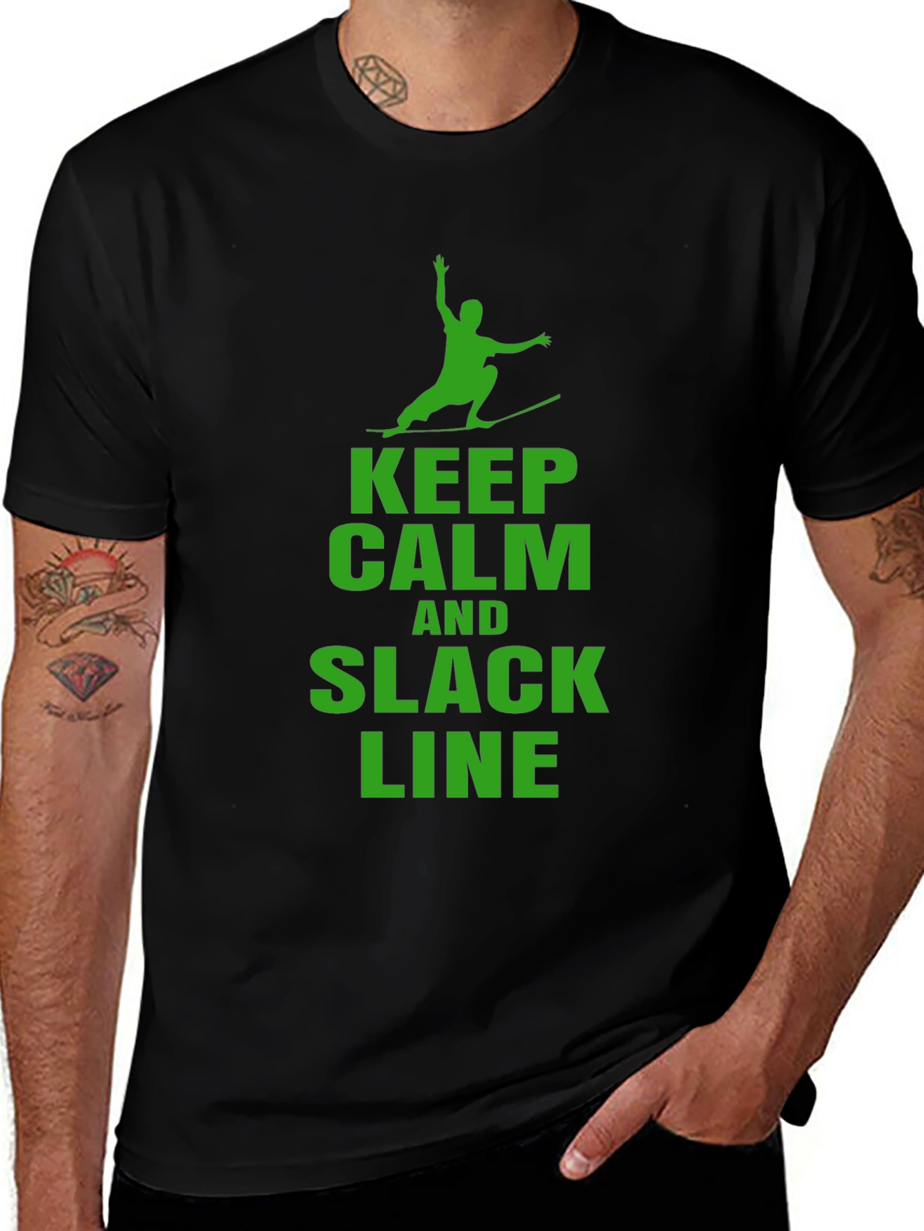Variant 10 of Keep Calm and Slack Line T-Shirt - Sporty Black Tee