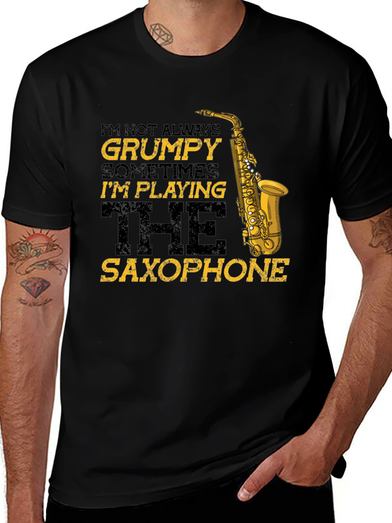 Variant 13 of Grumpy Saxophone Player Black T-Shirt